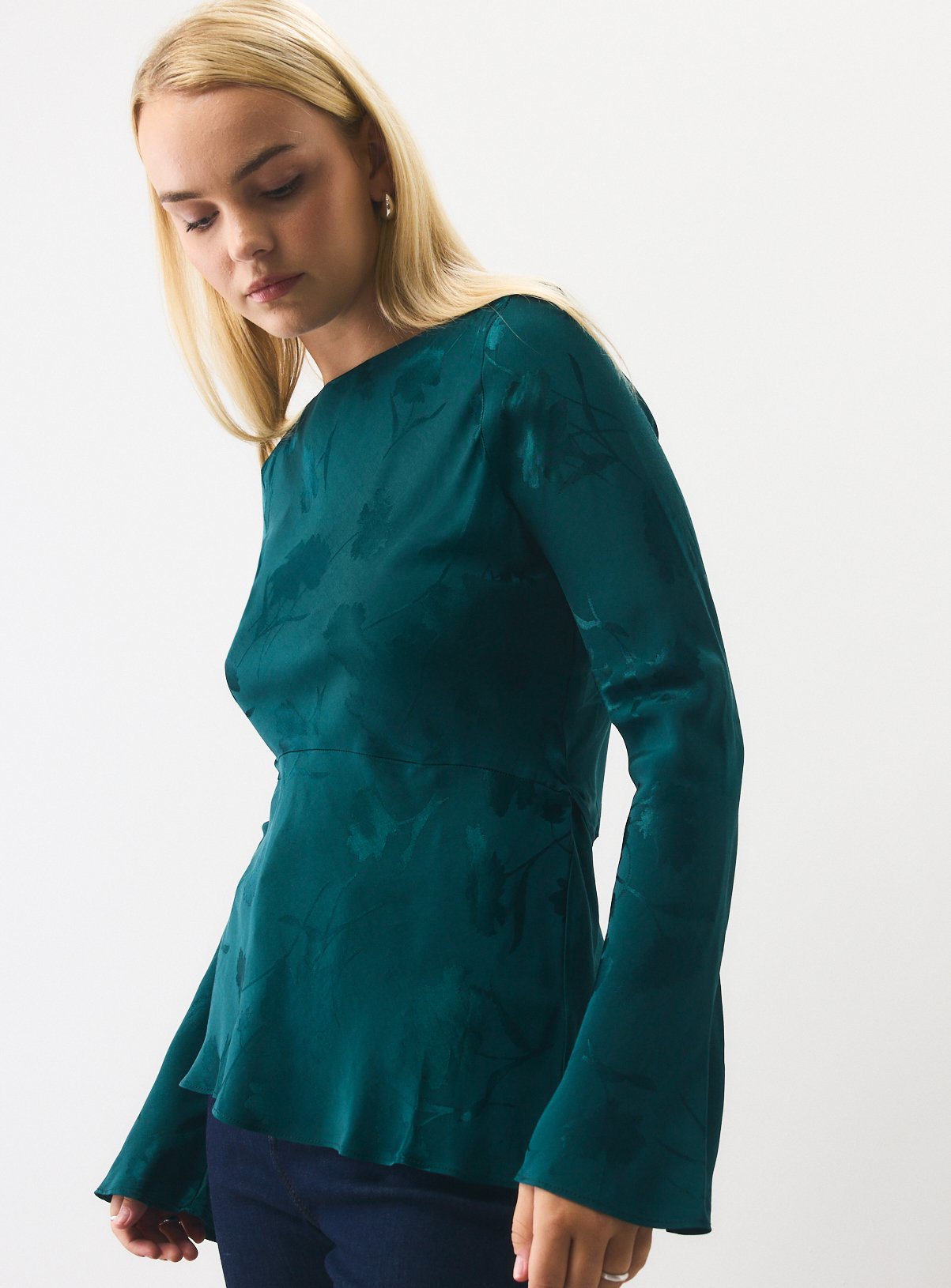 Satin Jacquard Drawstring Top 