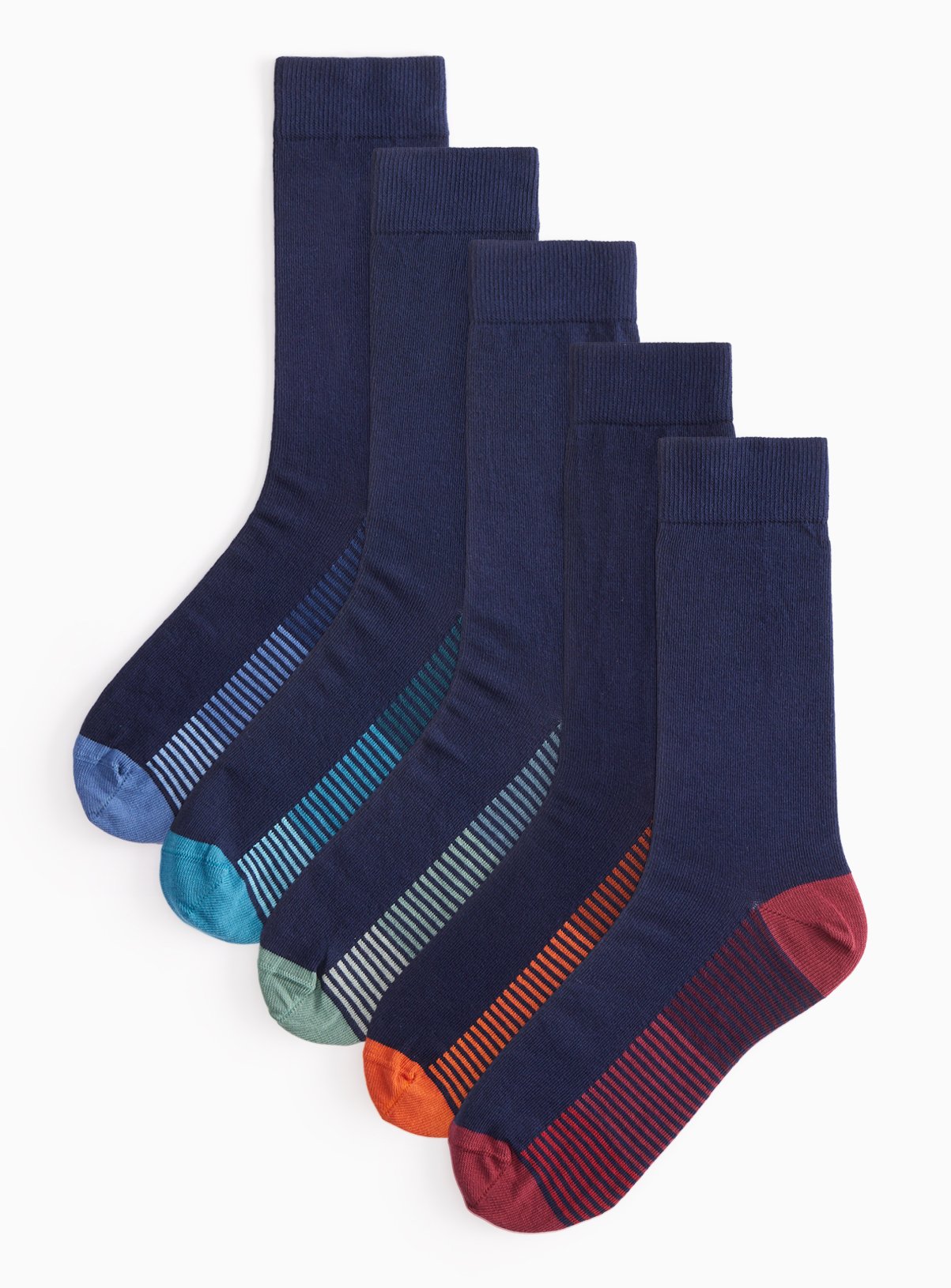 Navy Stripe Footbed Ankle Socks 5-Pack 