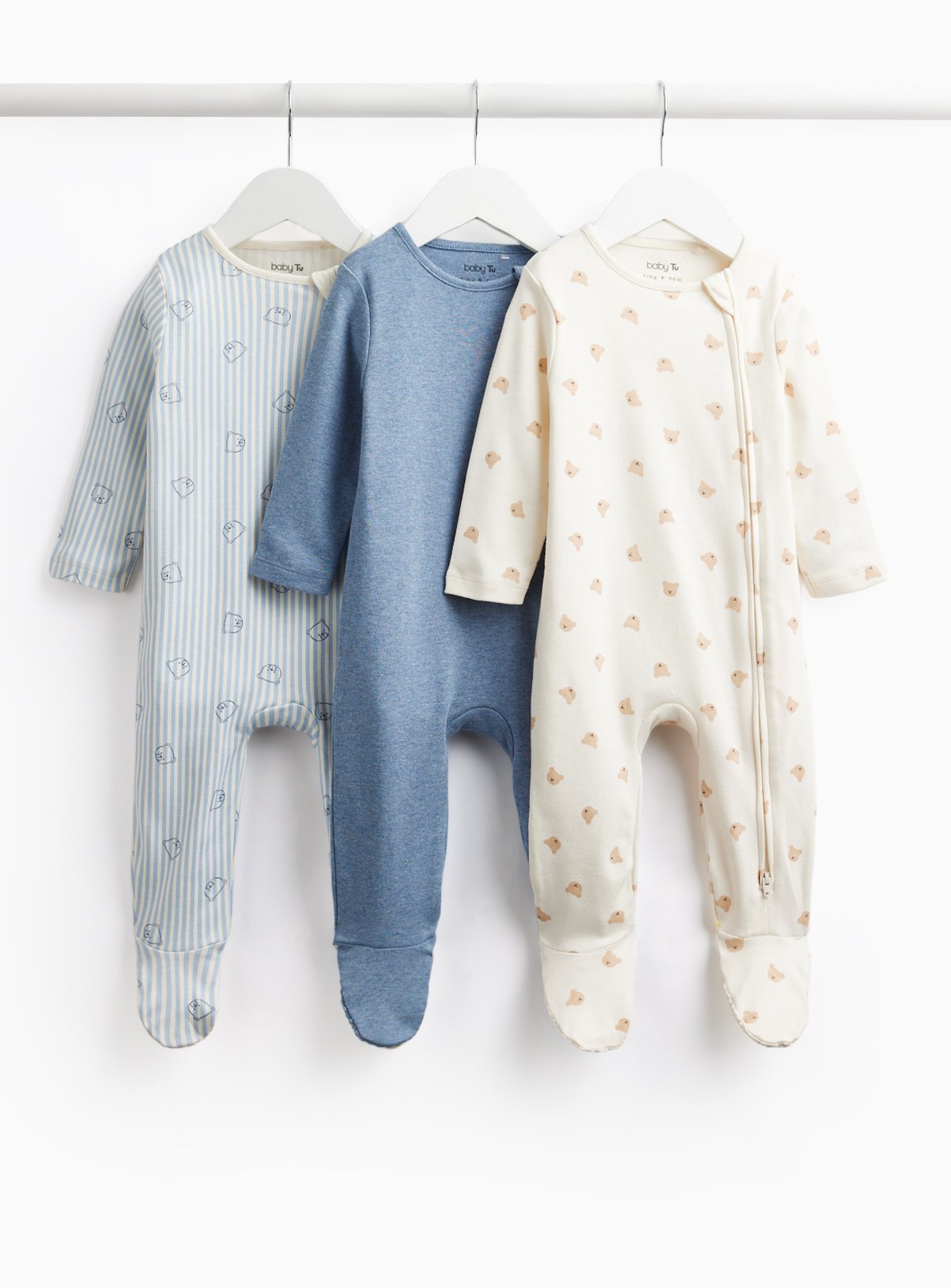 Bear & Stripe Sleepsuits 3-Pack 