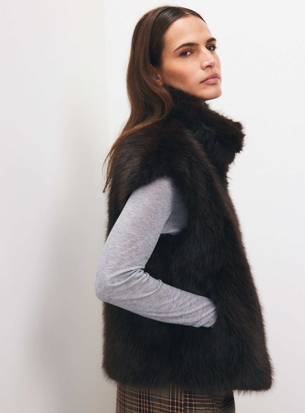 Brown Faux Fur Zip Gilet 