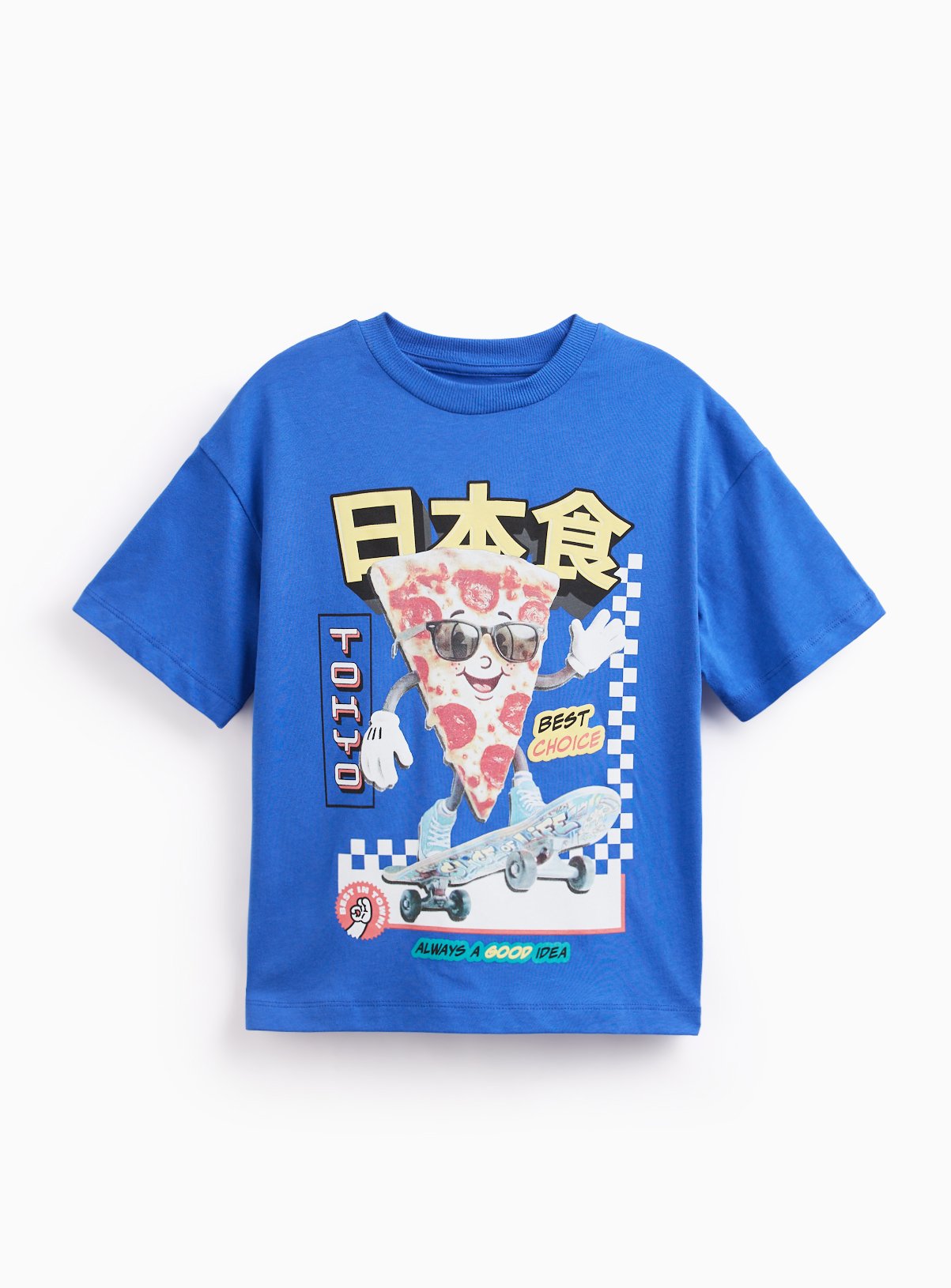 Blue Cotton ‘Skating Pizza’ Graphic T-Shirt 