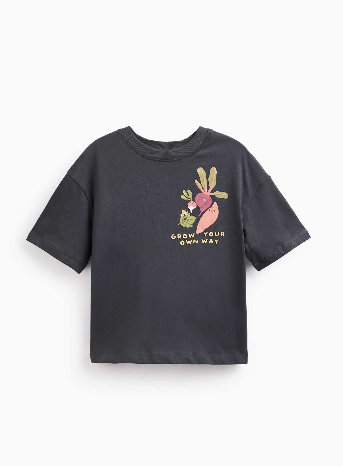 Black Pure Cotton Veggie-Themed T-Shirt 