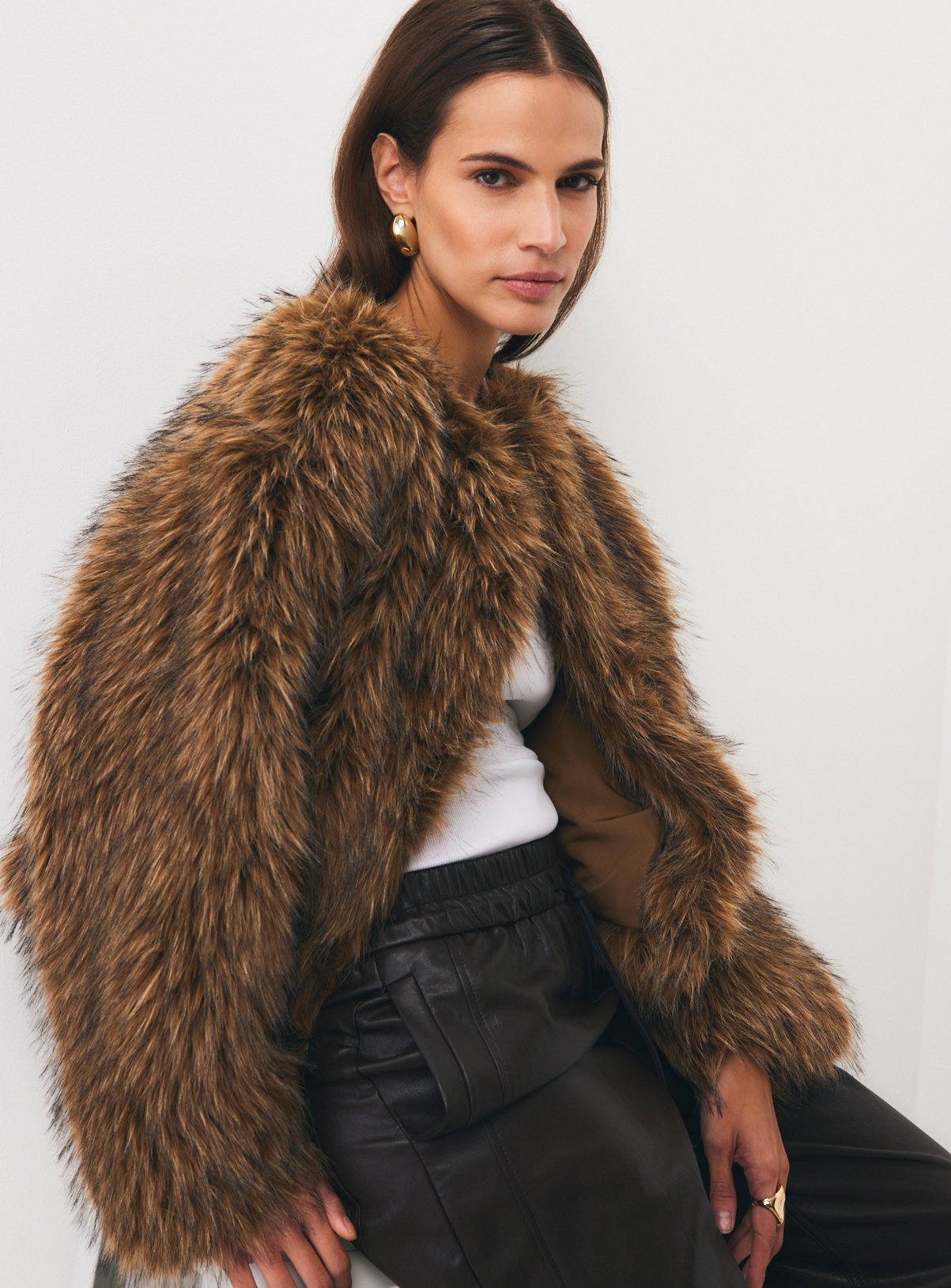 Brown Tipped Faux Fur Bolero 