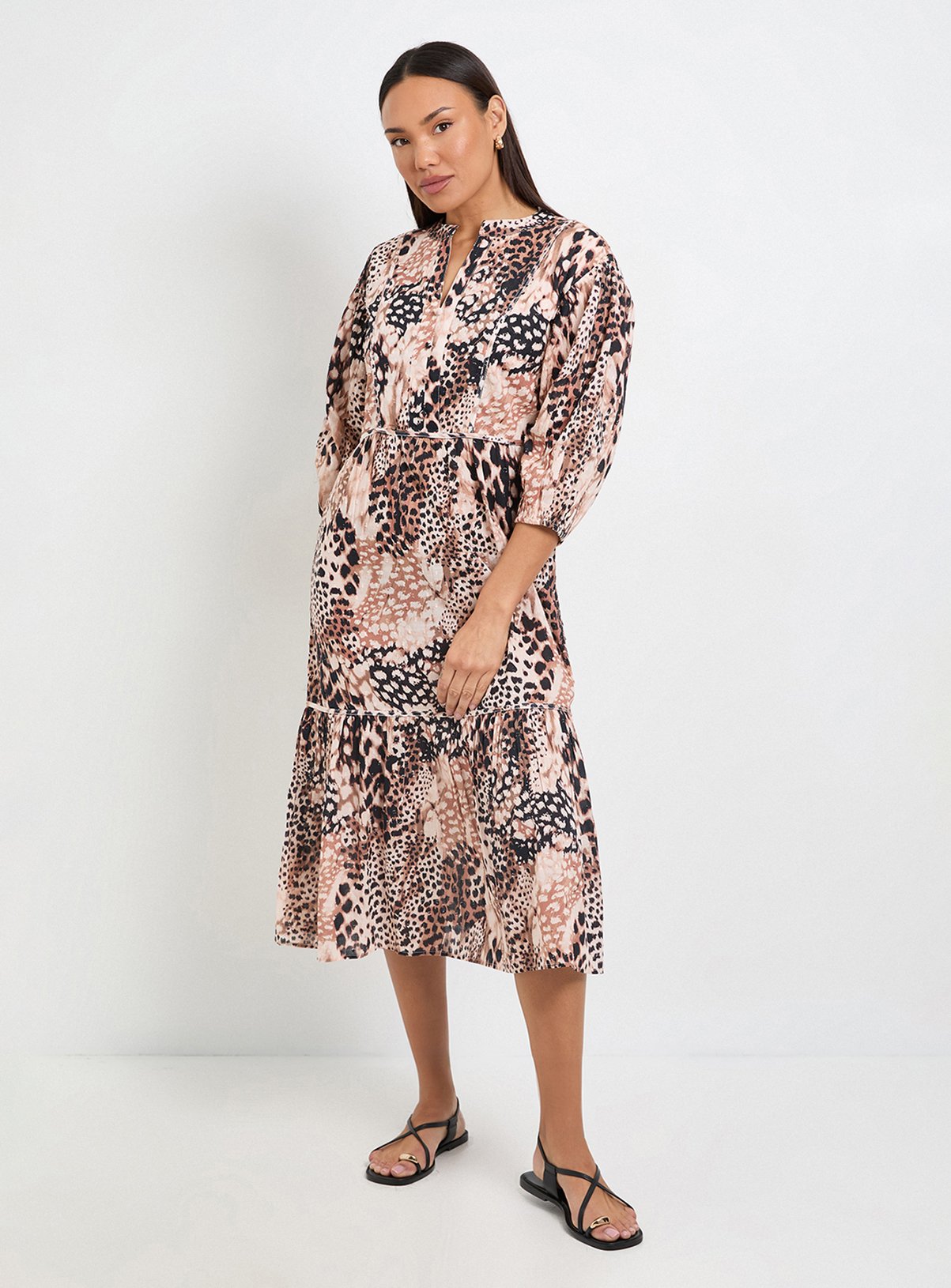 WALLIS Animal Cotton Dobby Contrast Midi Dress 