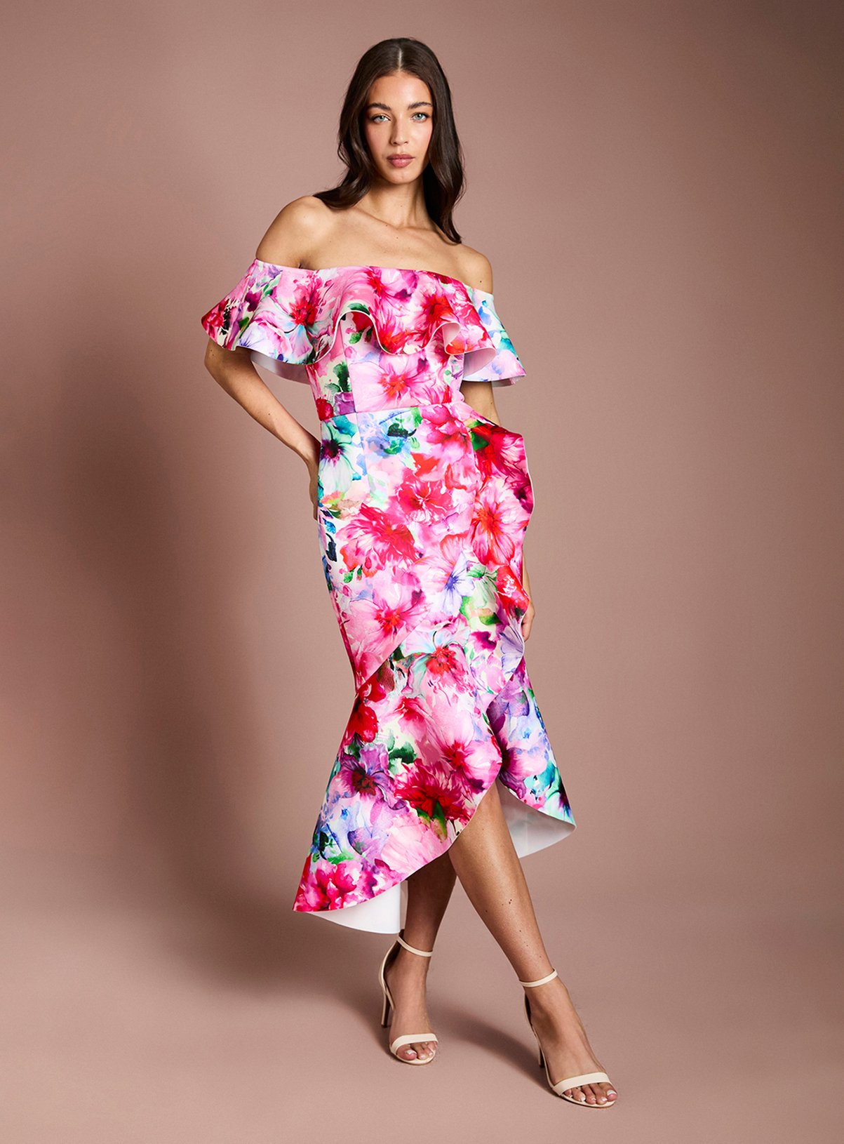 COAST Placement Floral Scuba Dress Pink