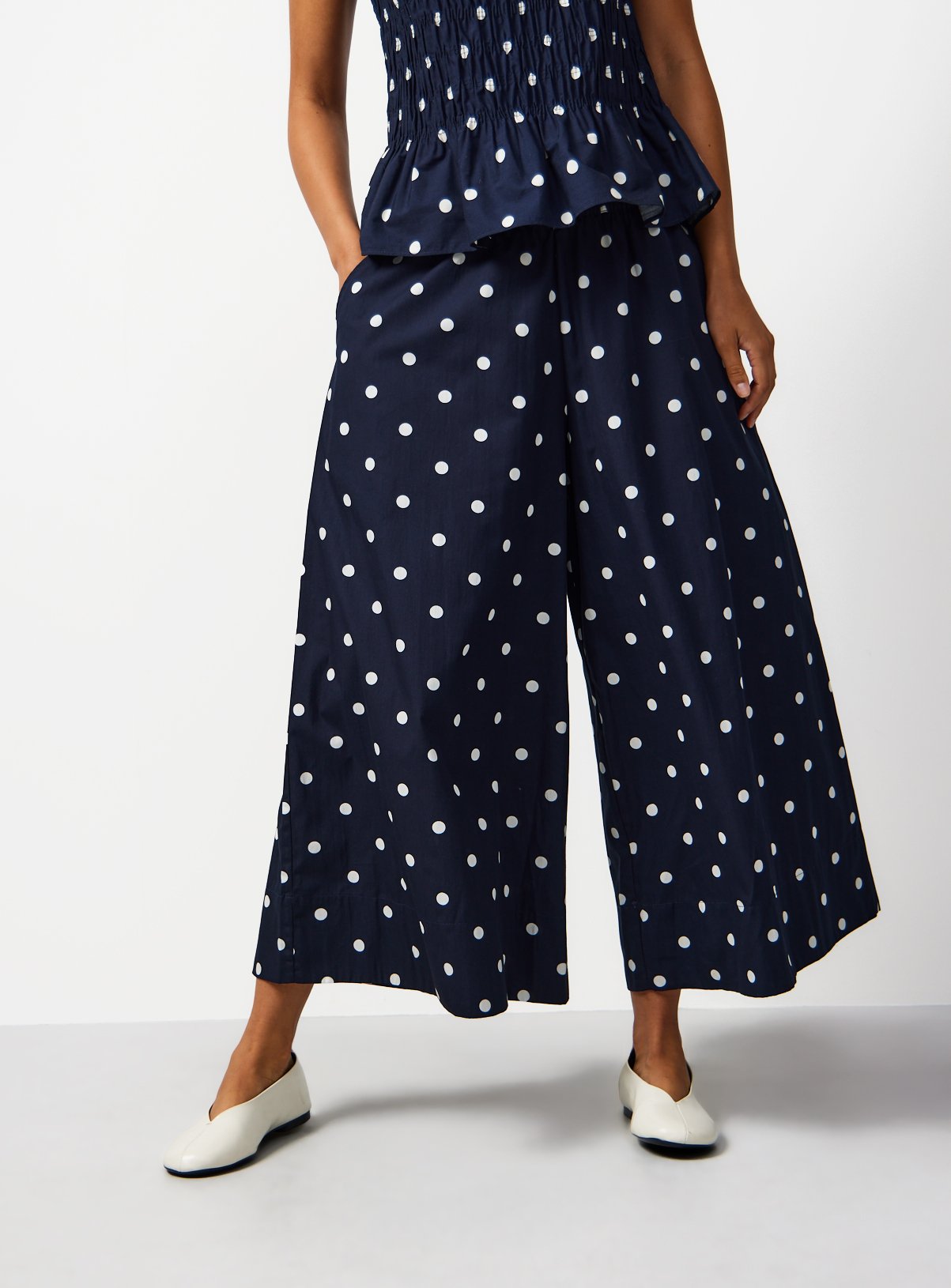 Polka Dot Cotton Wide Leg Culottes 