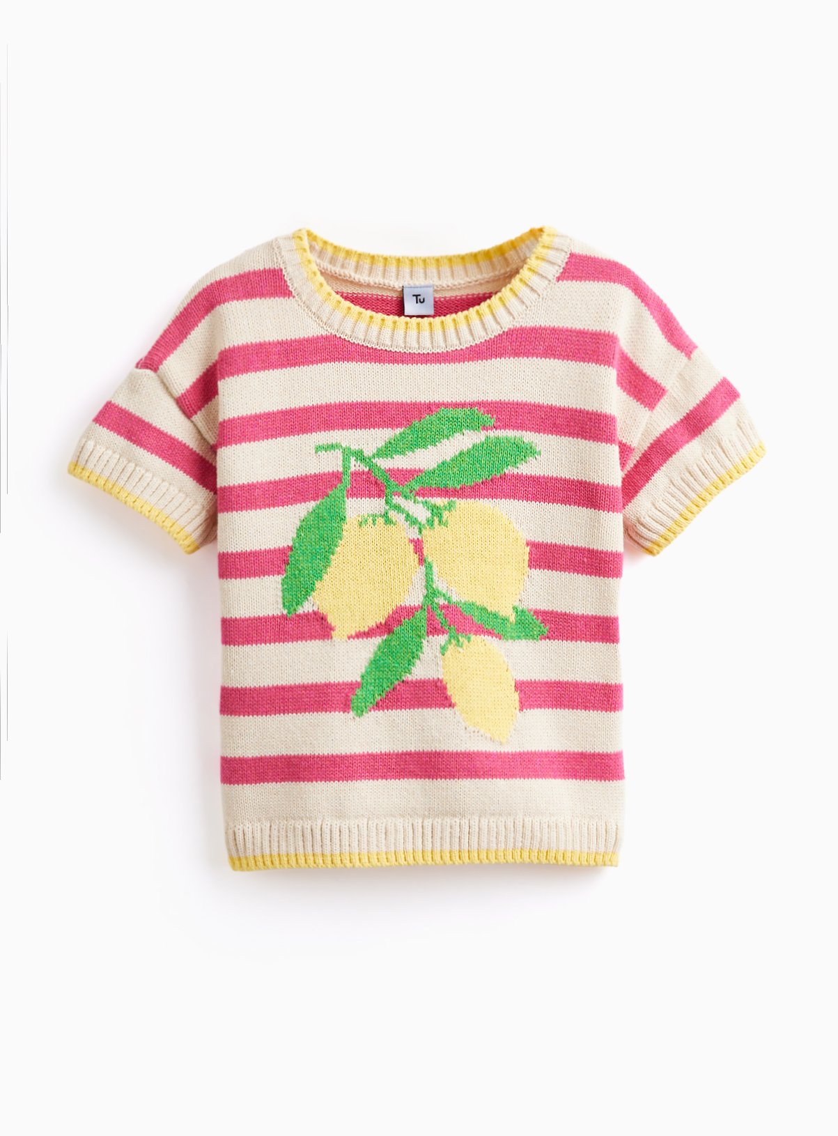 Pink Stripe Lemon Print Knitted T-Shirt 9 years