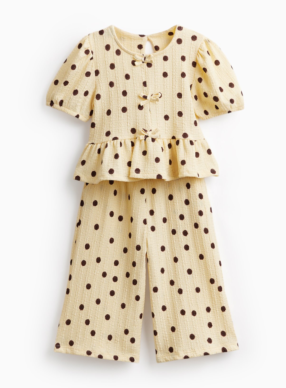 Cream Polka Dot Print Peplum Top & Trousers Set 