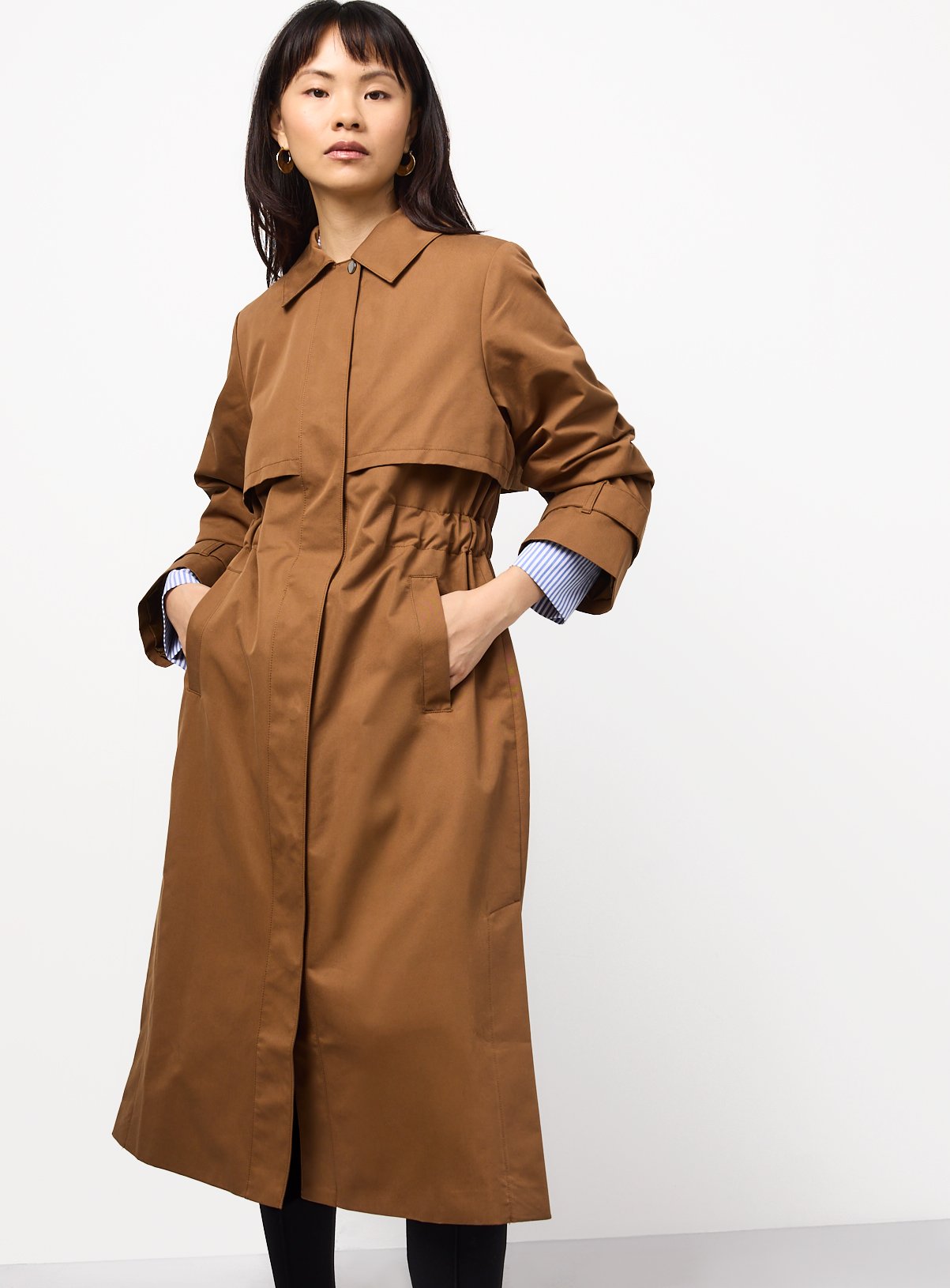 Camel Waist Detail Trench Coat 