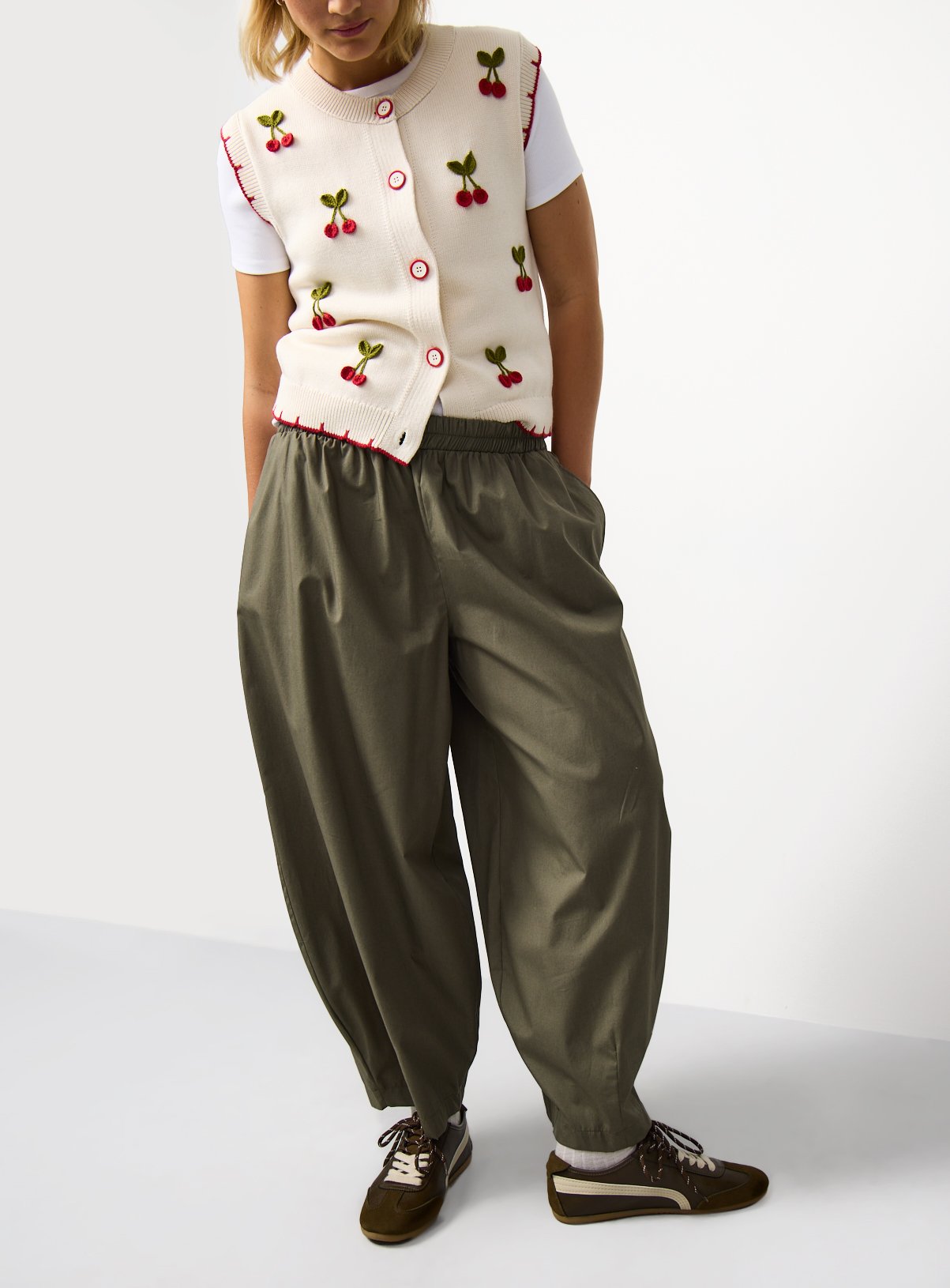 Khaki Poplin Balloon Leg Trousers 