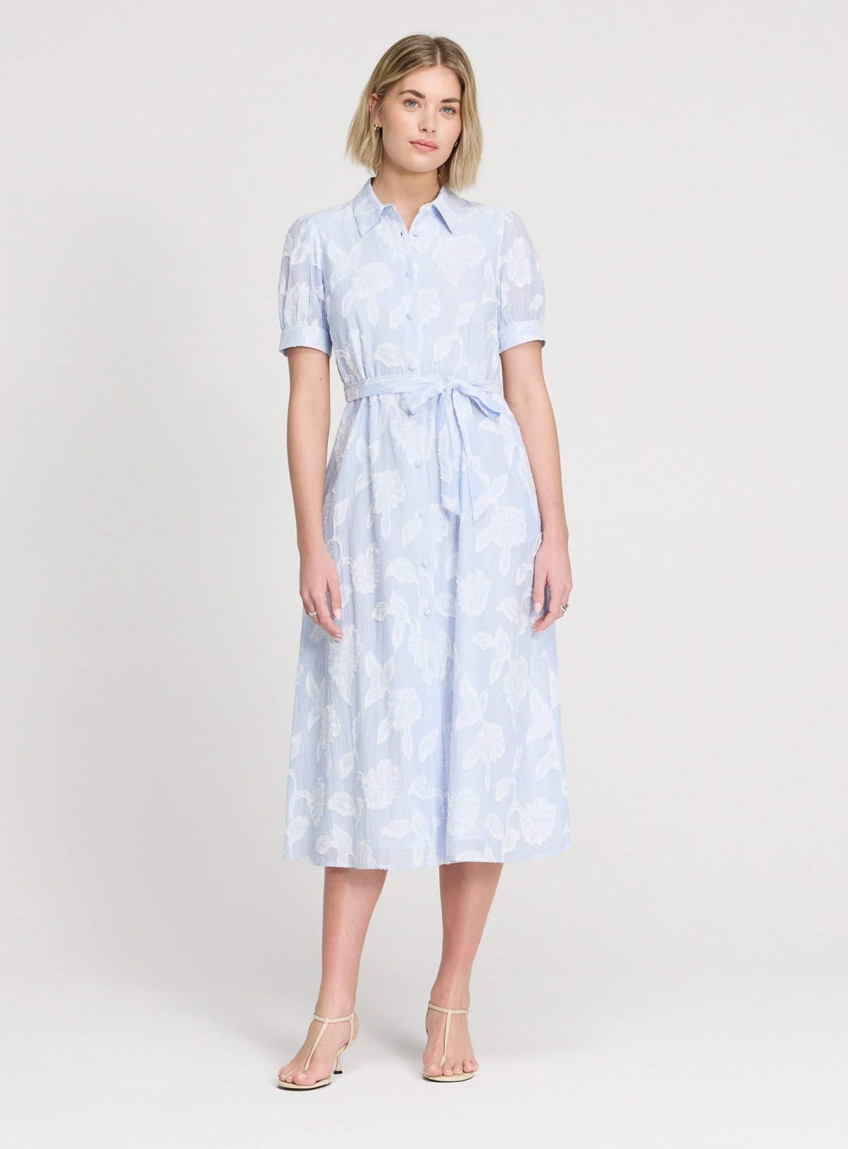 FINERY Mariah Blue Floral Stripe Shirt Dress 18