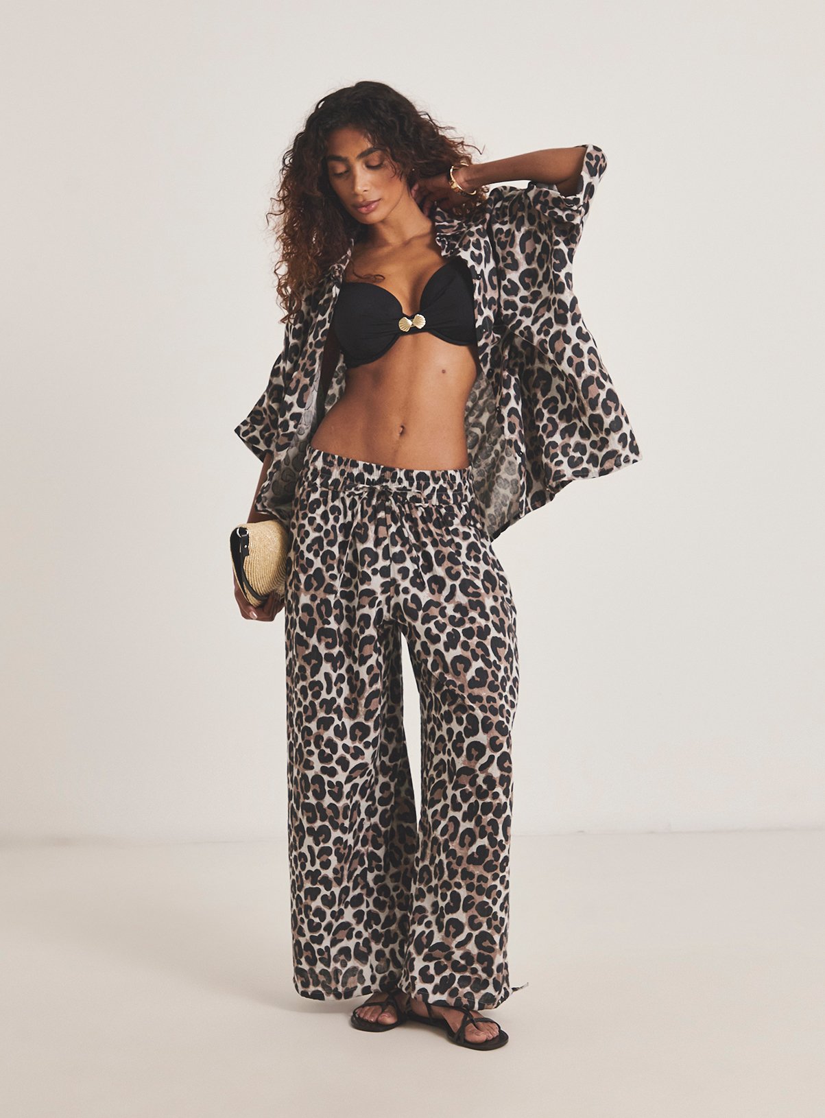 SIMPLY BE Oversized Leopard Trousers & Shirt Beach Co-Ord Set 