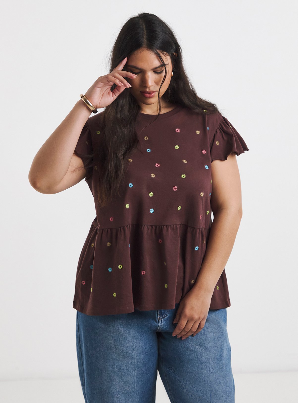 SIMPLY BE Ditsy Floral Embroidered Peplum Top 12