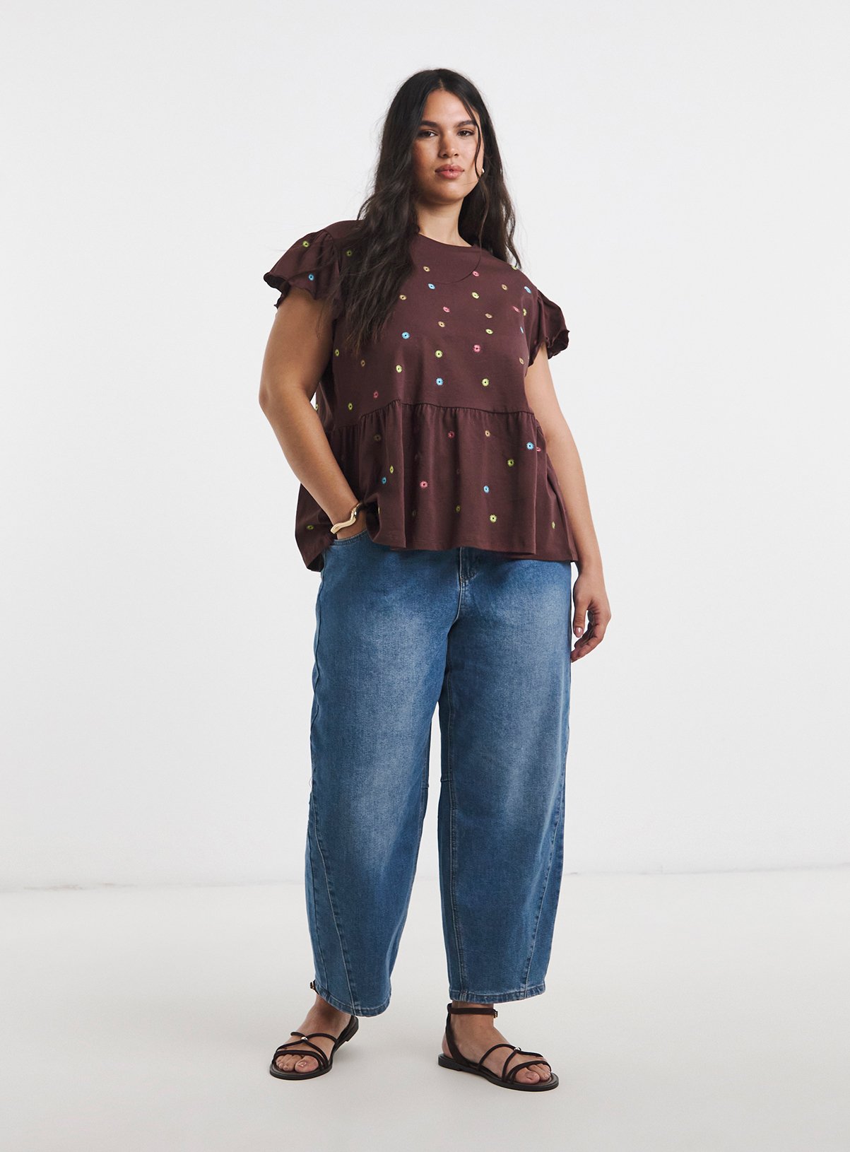SIMPLY BE Ditsy Floral Embroidered Peplum 