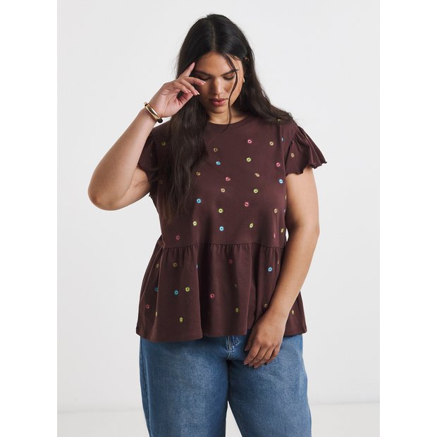 Buy SIMPLY BE Ditsy Floral Embroidered Peplum Top 30 | Tops | Tu