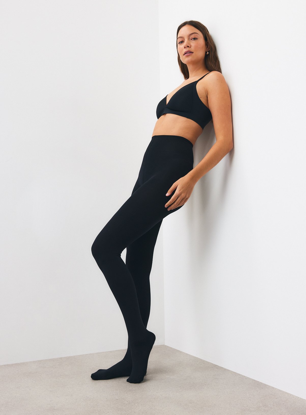 100 Denier Black Opaque Velvet Tights 