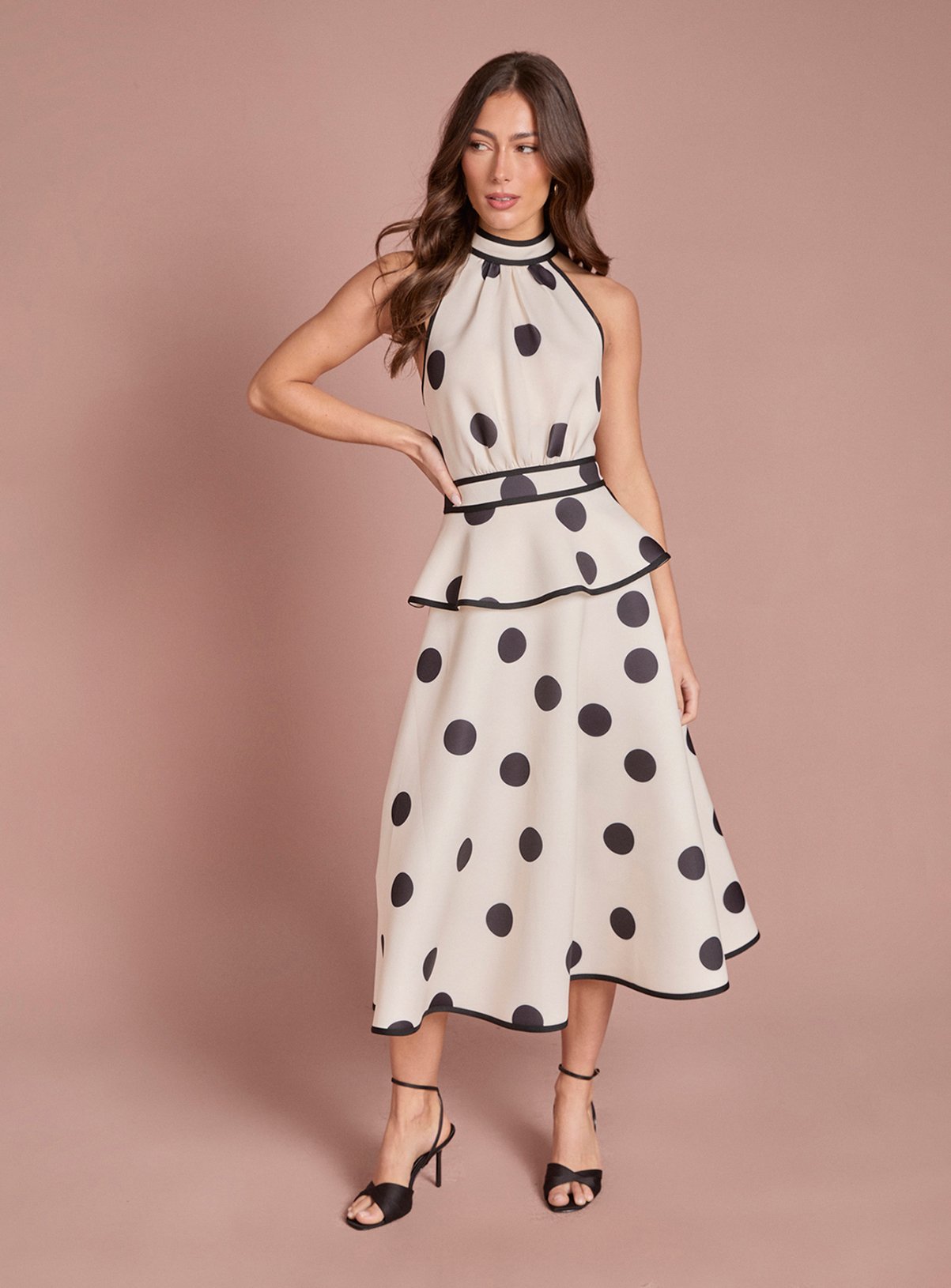 COAST Mono Polka Dot Peplum Hem Scuba Dress 