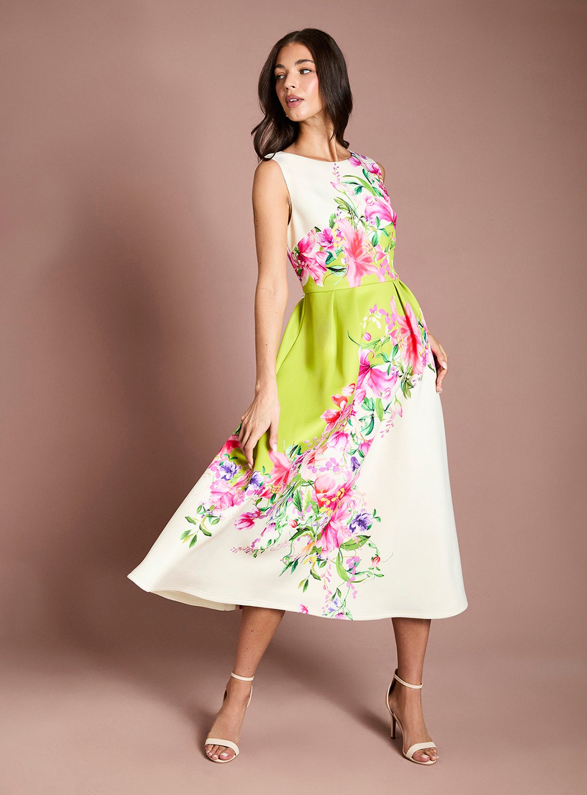 COAST Scuba Fit and Flare Floral Placement Print Dress 