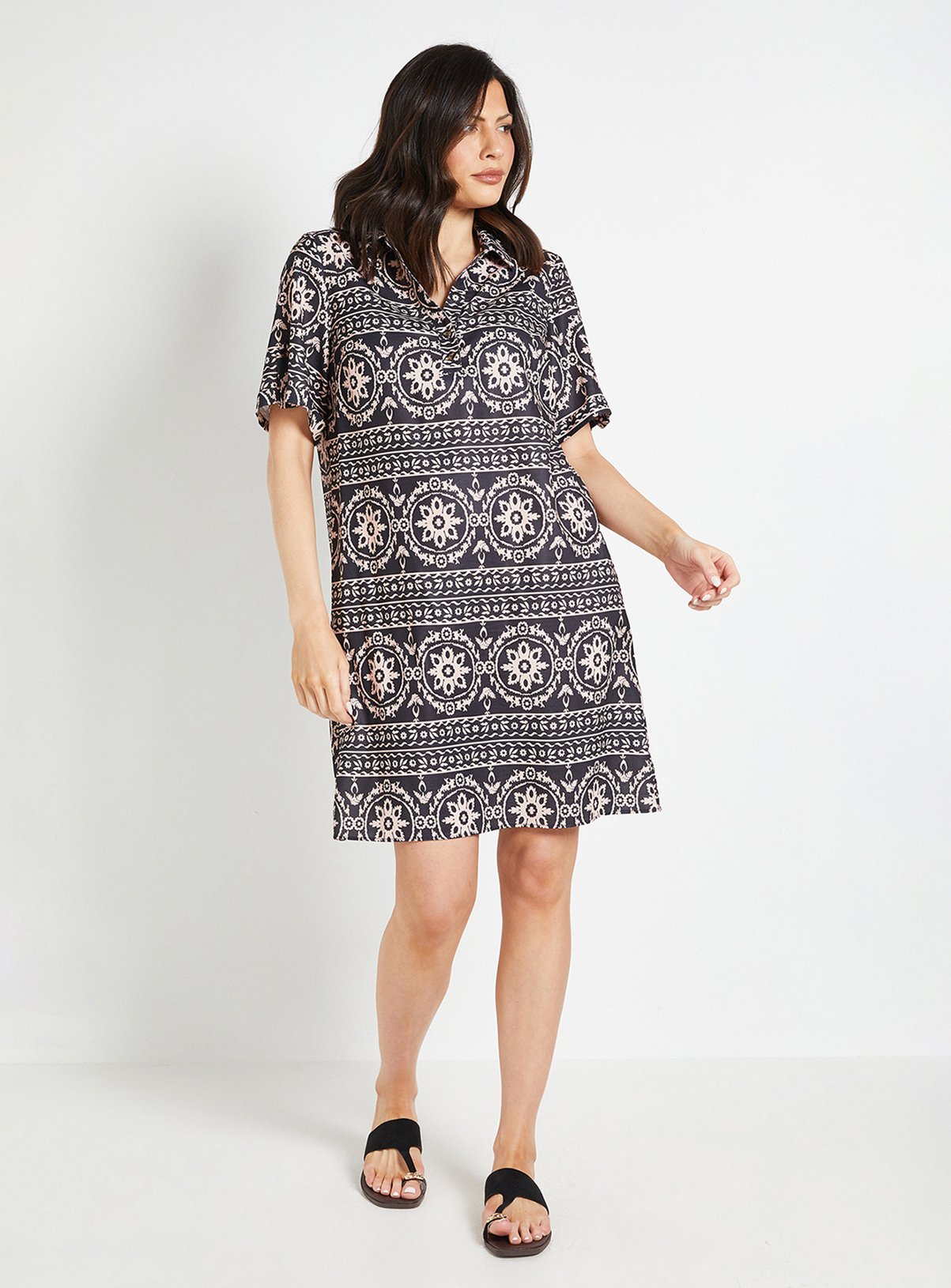 WALLIS Printed Roll Sleeve Shift Dress
