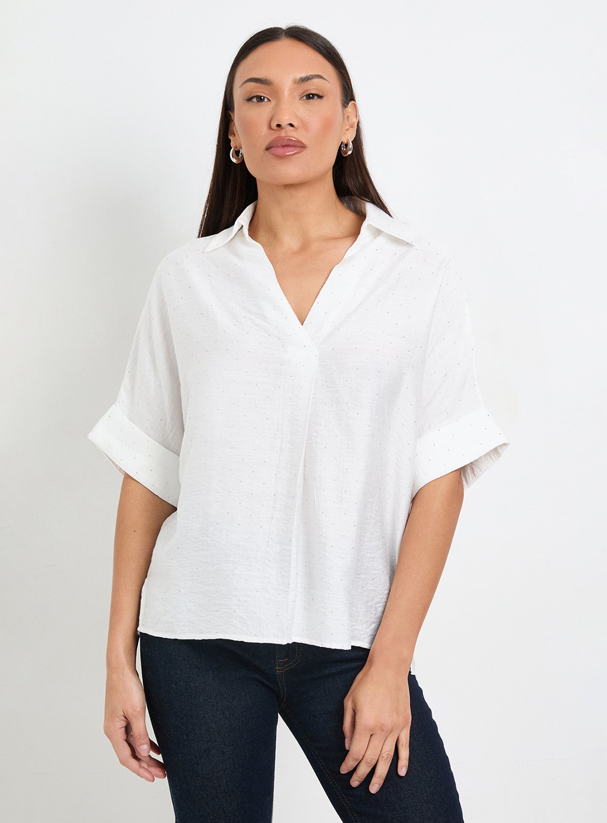WALLIS Hotfix Short Sleeve Overhead Shirt Ivory 