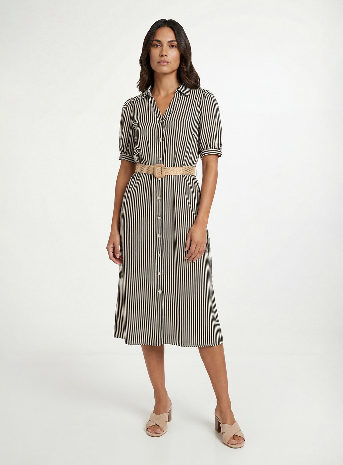 WALLIS Stripe Belted Midi Dress 