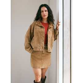 Tan Denim Funnel Co-ord Trucker Jacket