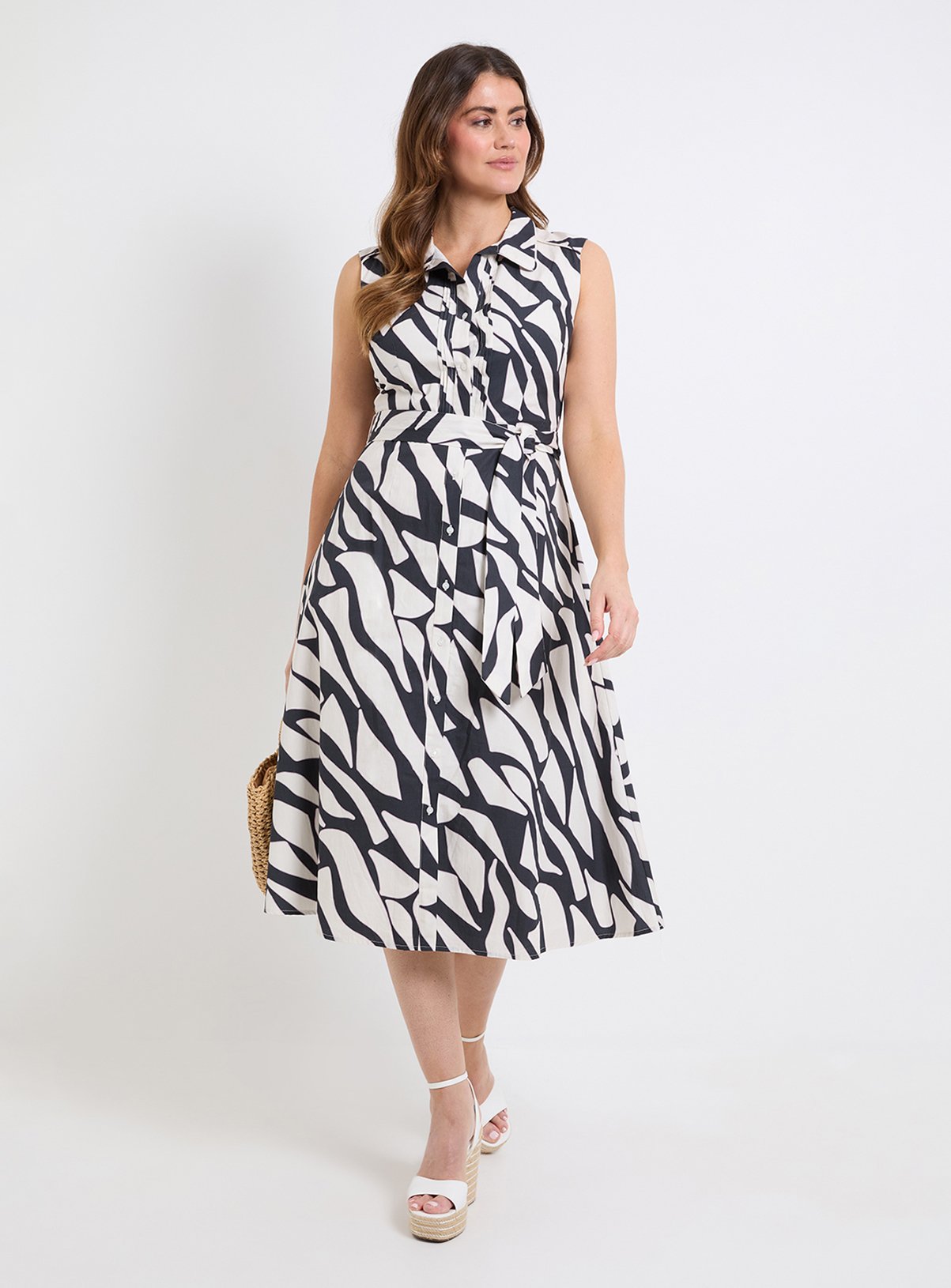 WALLIS Palm Print Cotton Belted Shirt Dress 
