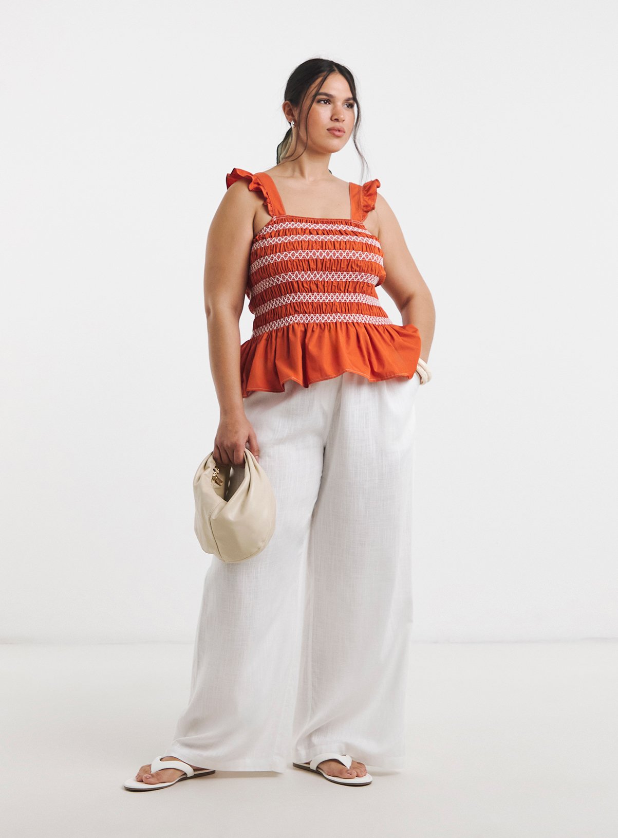SIMPLY BE White Tie Waist Linen Wide Leg Trouser 