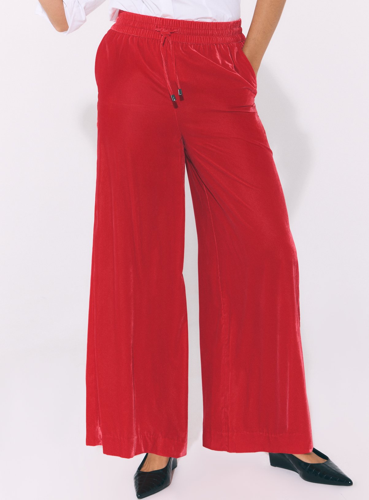 Velvet Wide Leg Pull-On Trousers 
