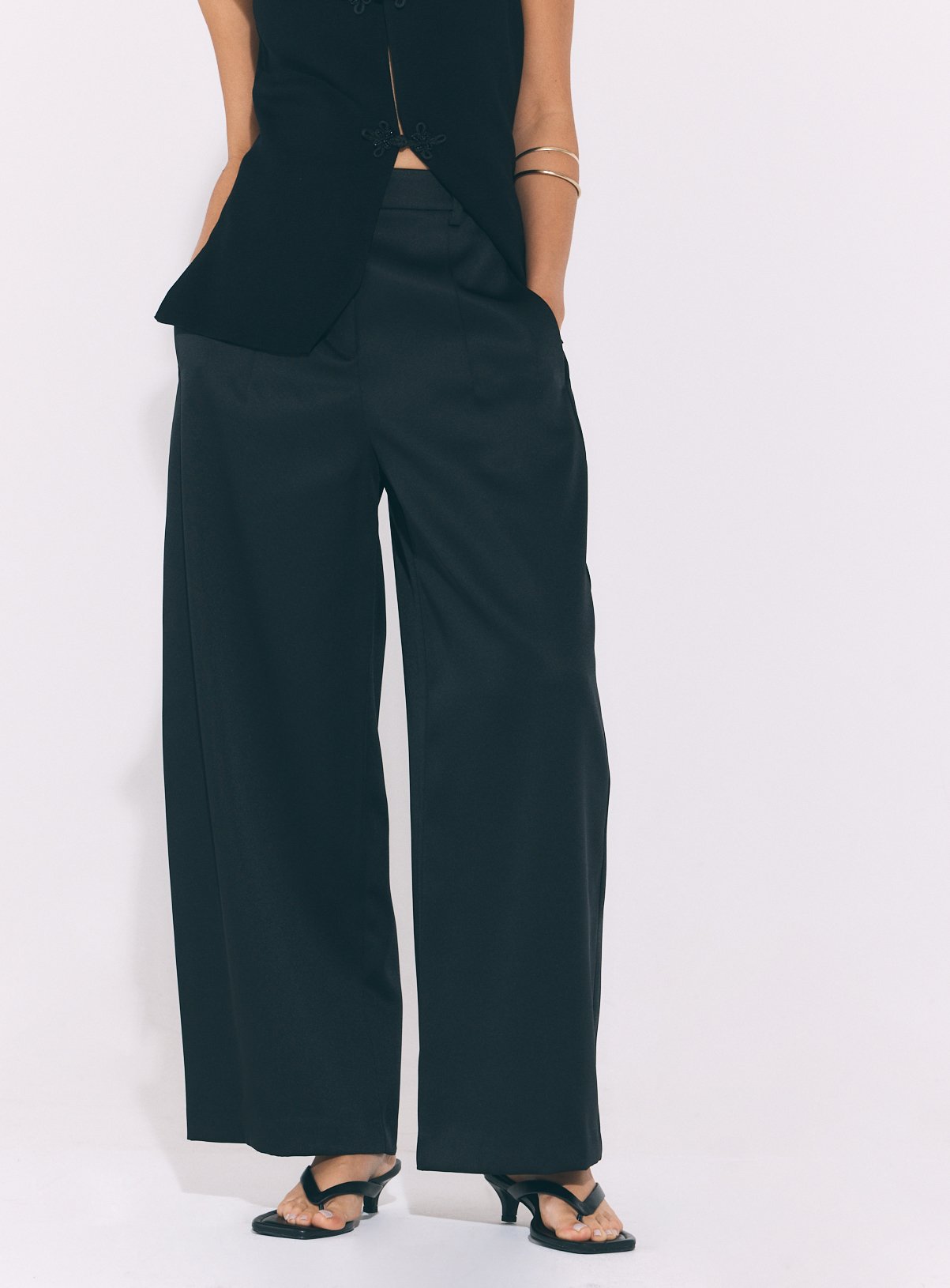 Heavy Satin Barrel Leg Trousers 