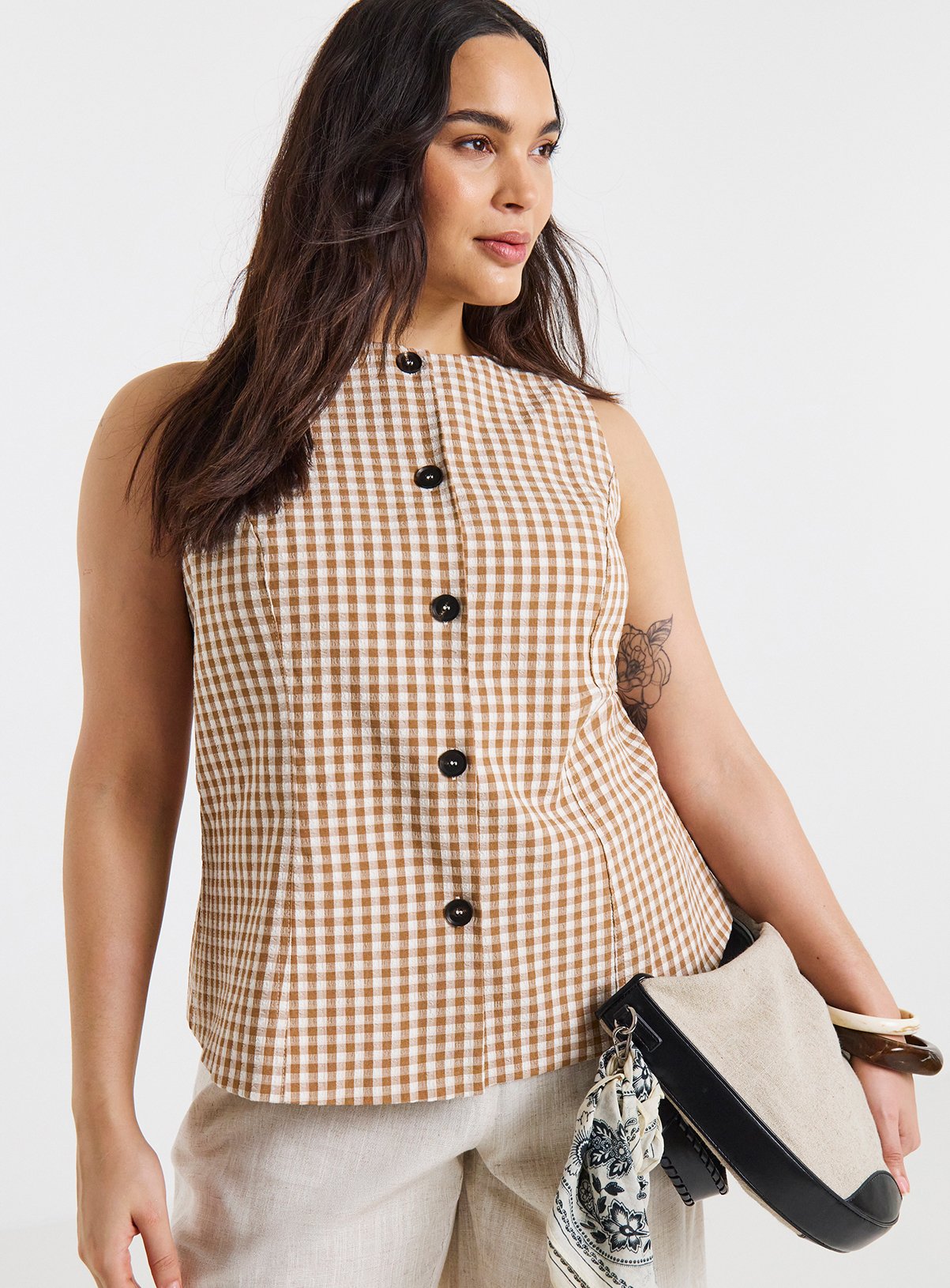 SIMPLY BE Gingham Boat Neck Formal Top 18