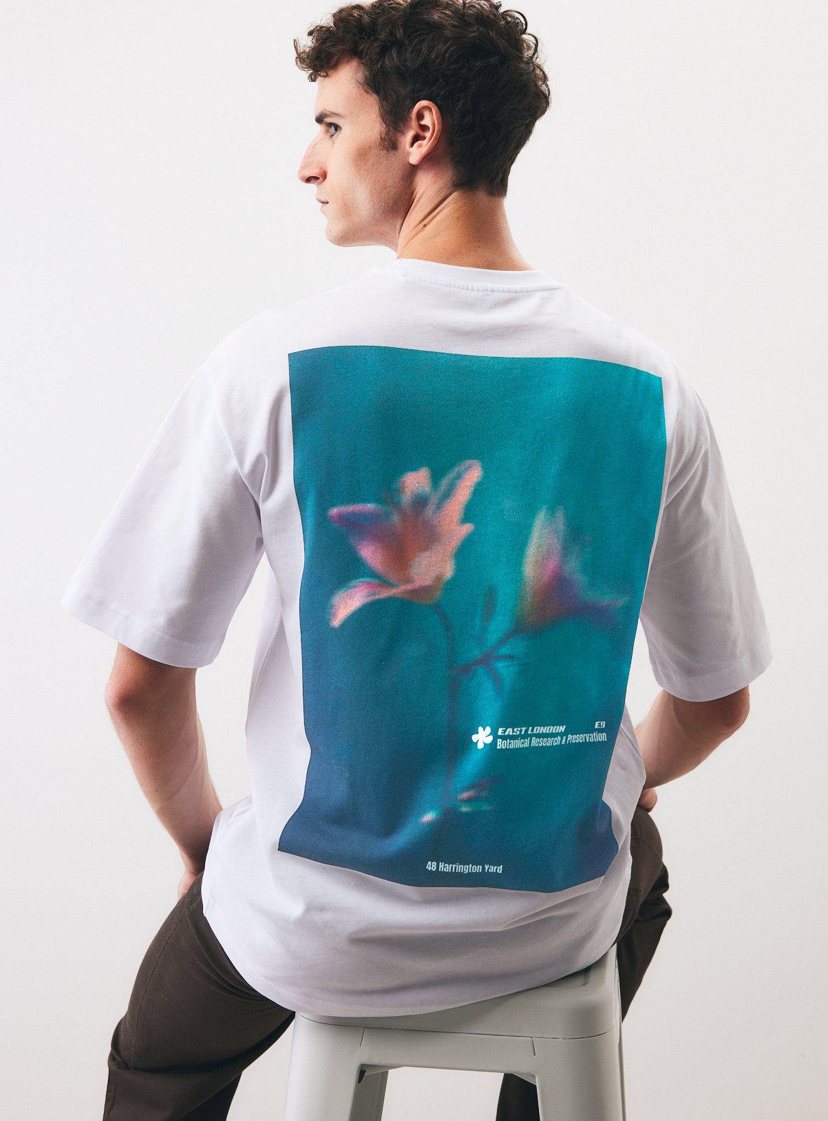 White Botanical Print Relaxed Fit T-Shirt 