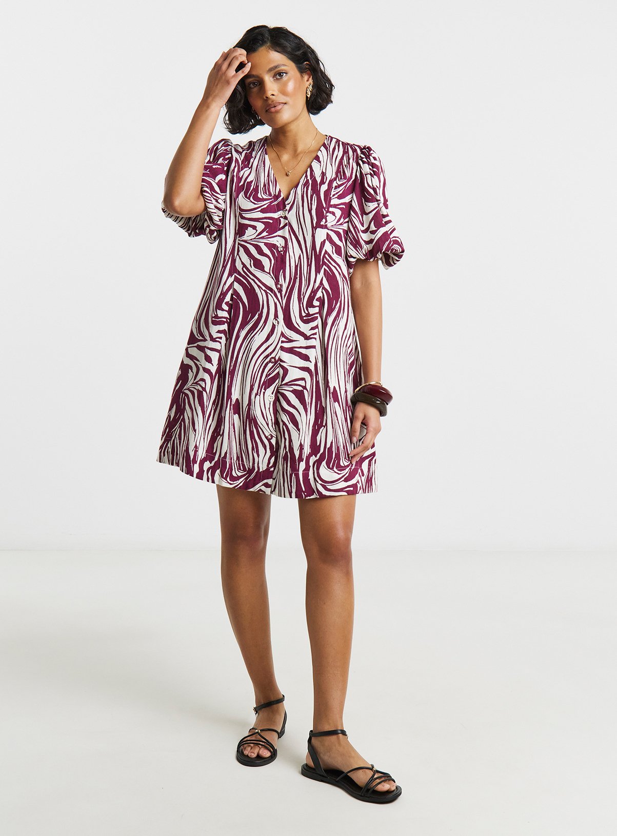 SIMPLY BE Printed Linen Button Up Shift Dress 