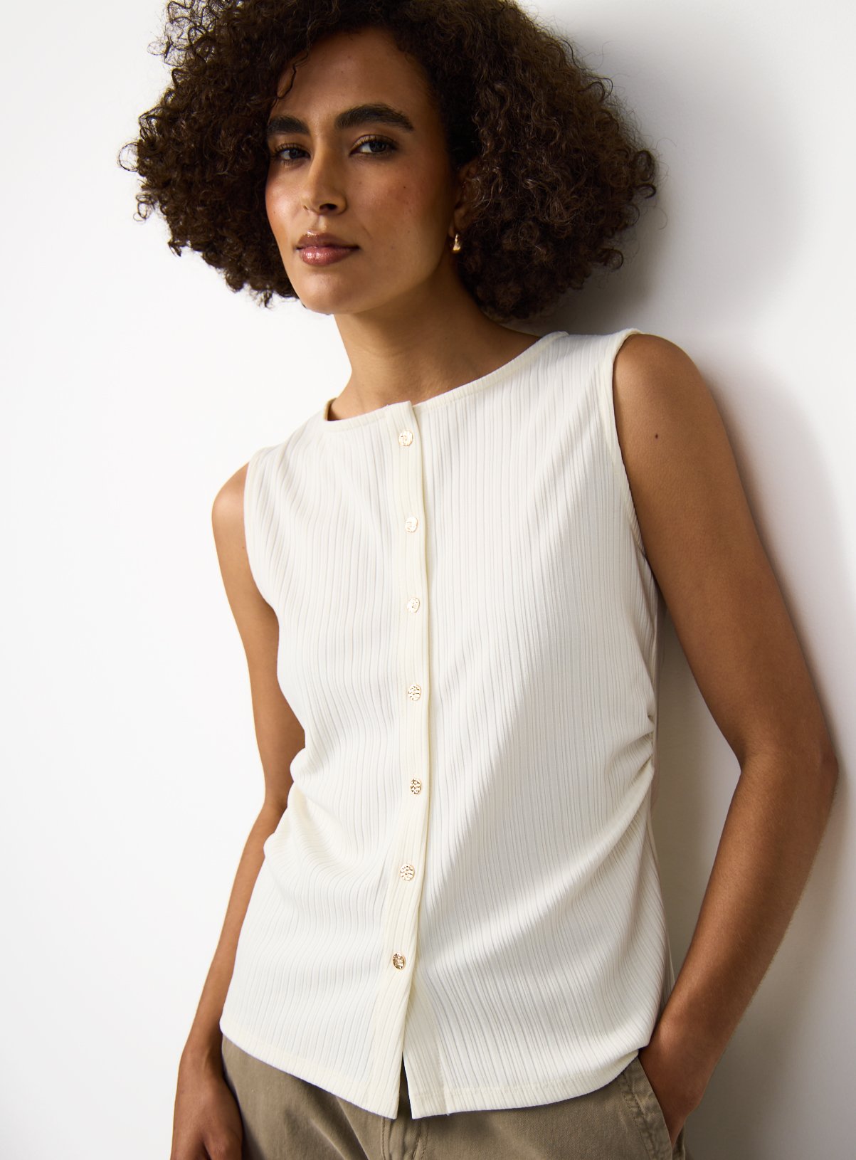 Gold Button Ribbed Vest 