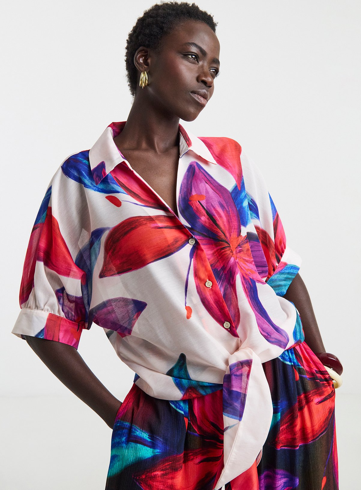 JD WILLIAMS Printed Tie Front Shirt 
