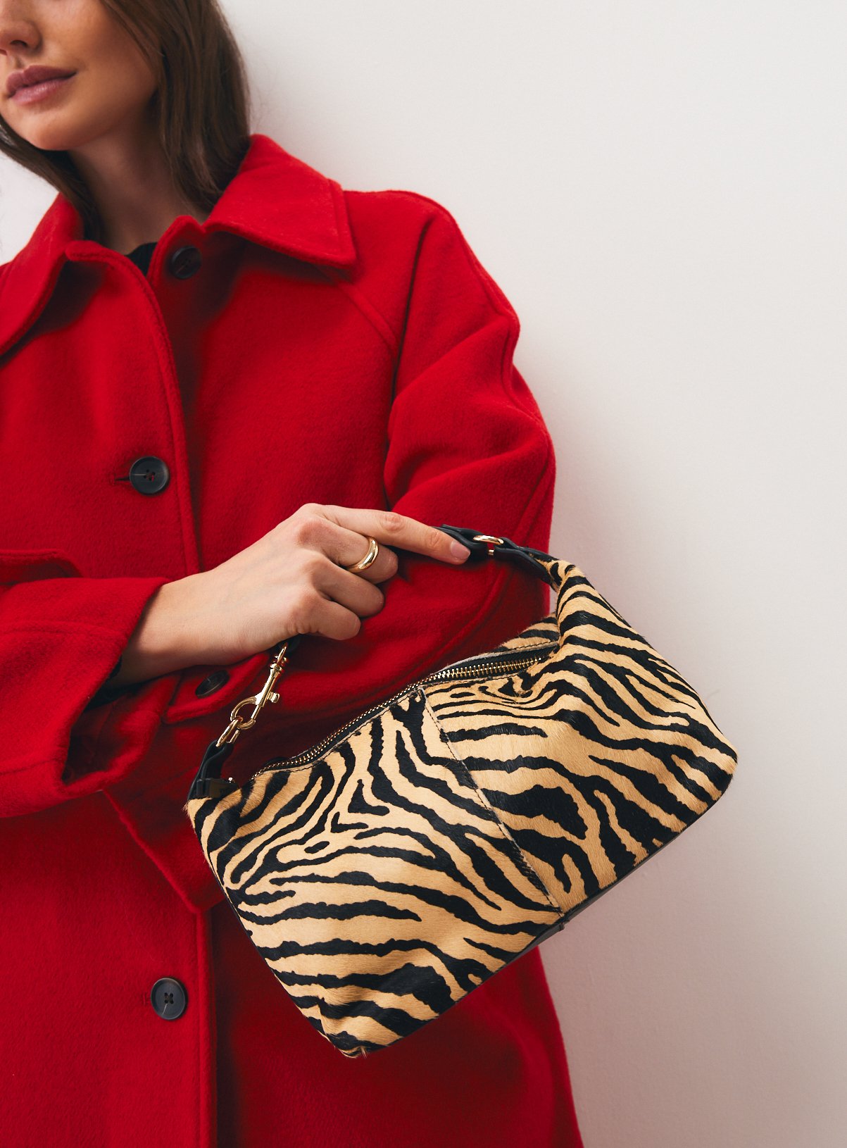 Zebra Print Leather Slouchy Handheld Bag One Size