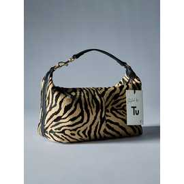 Zebra Print Leather Slouchy Handheld Bag One Size