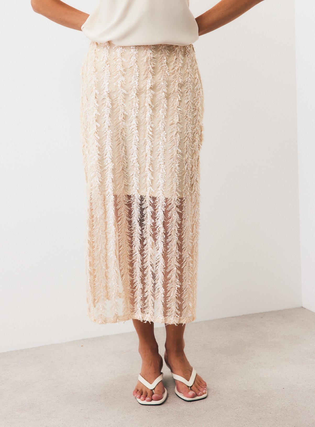 Decadence Sequin Tassel Midi Skirt 
