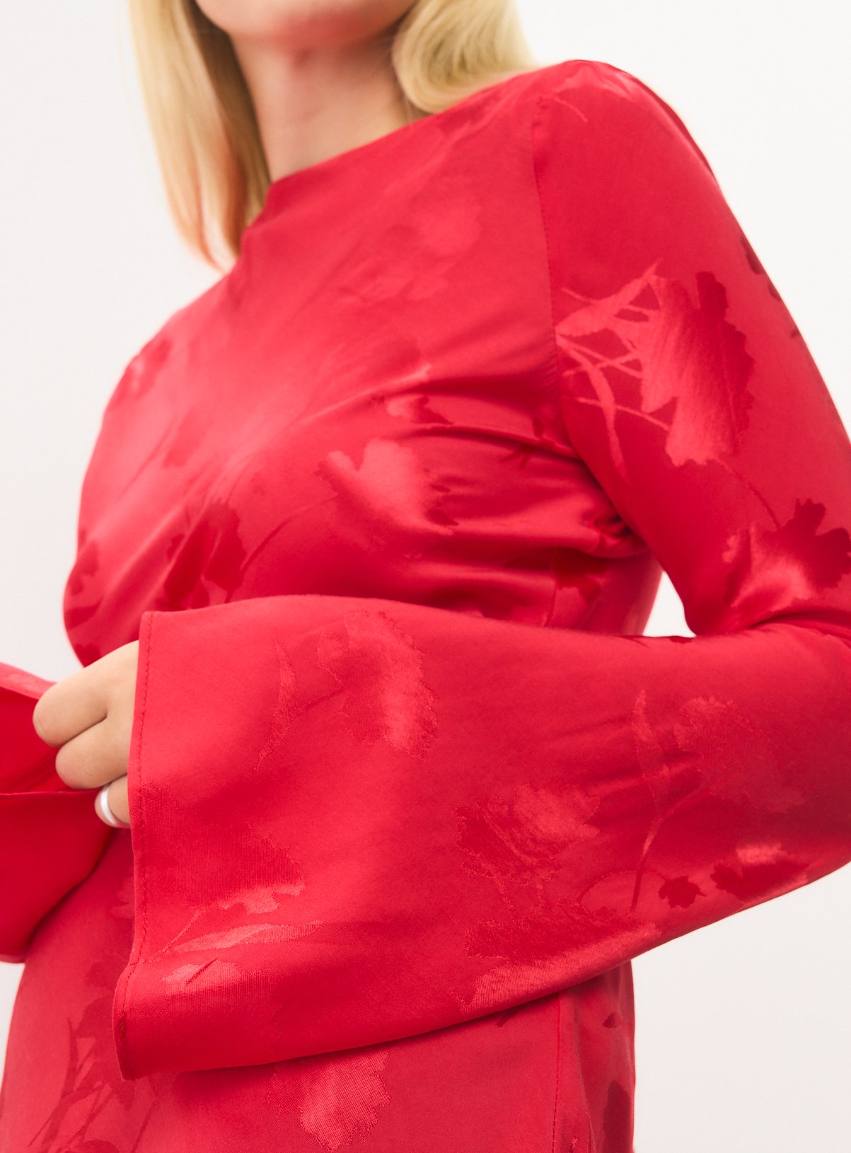 Red Satin Jacquard Drawstring Top 