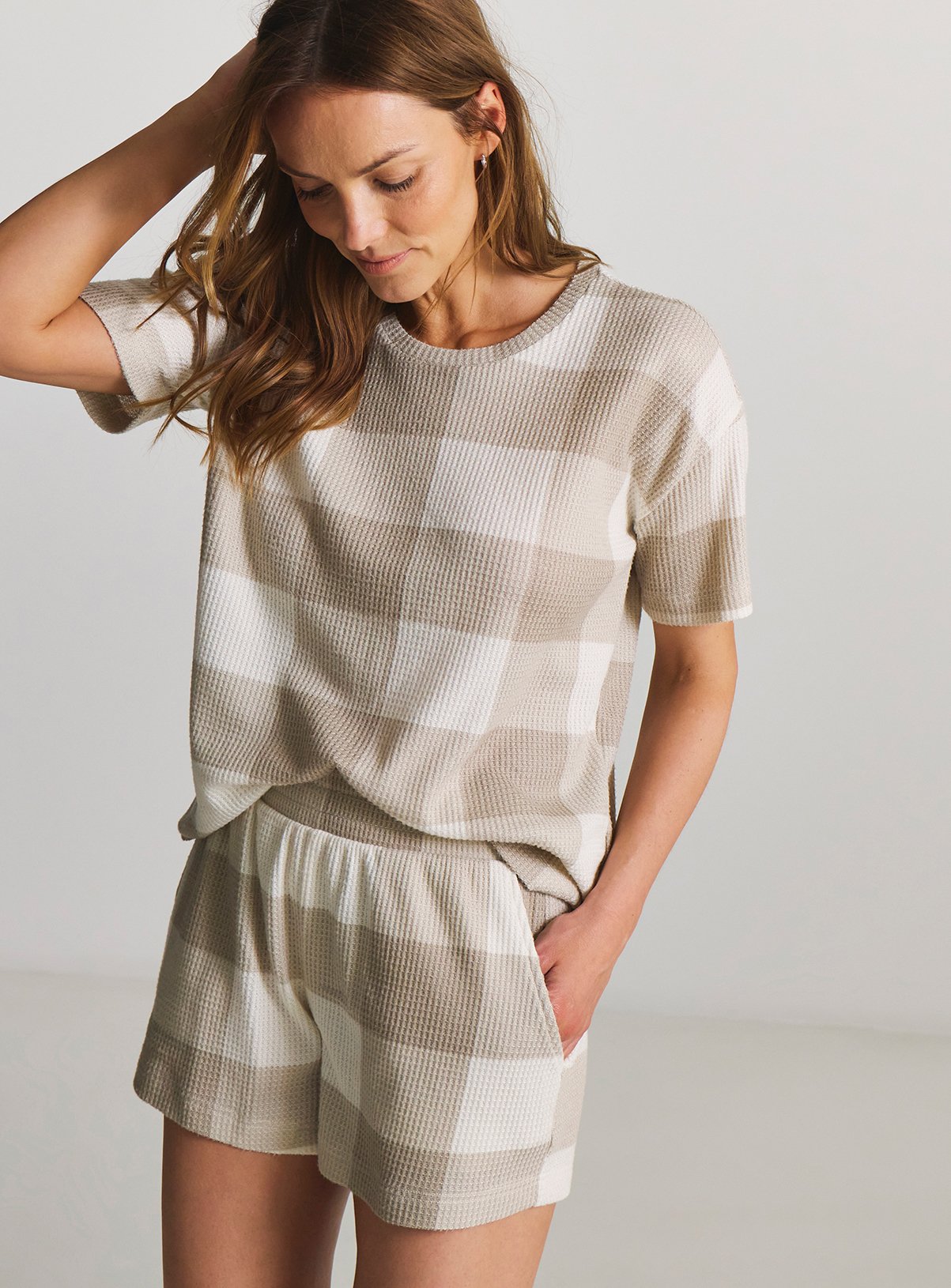 SIMPLE BE Pretty Secrets Check Waffle Shortie Pyjama Set 