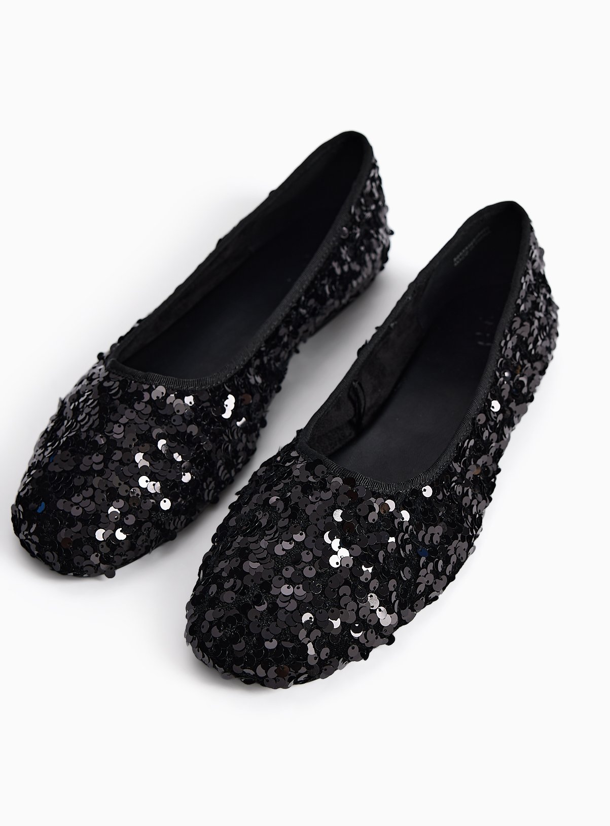 Black Sequin High Vamp Ballerina Flats 