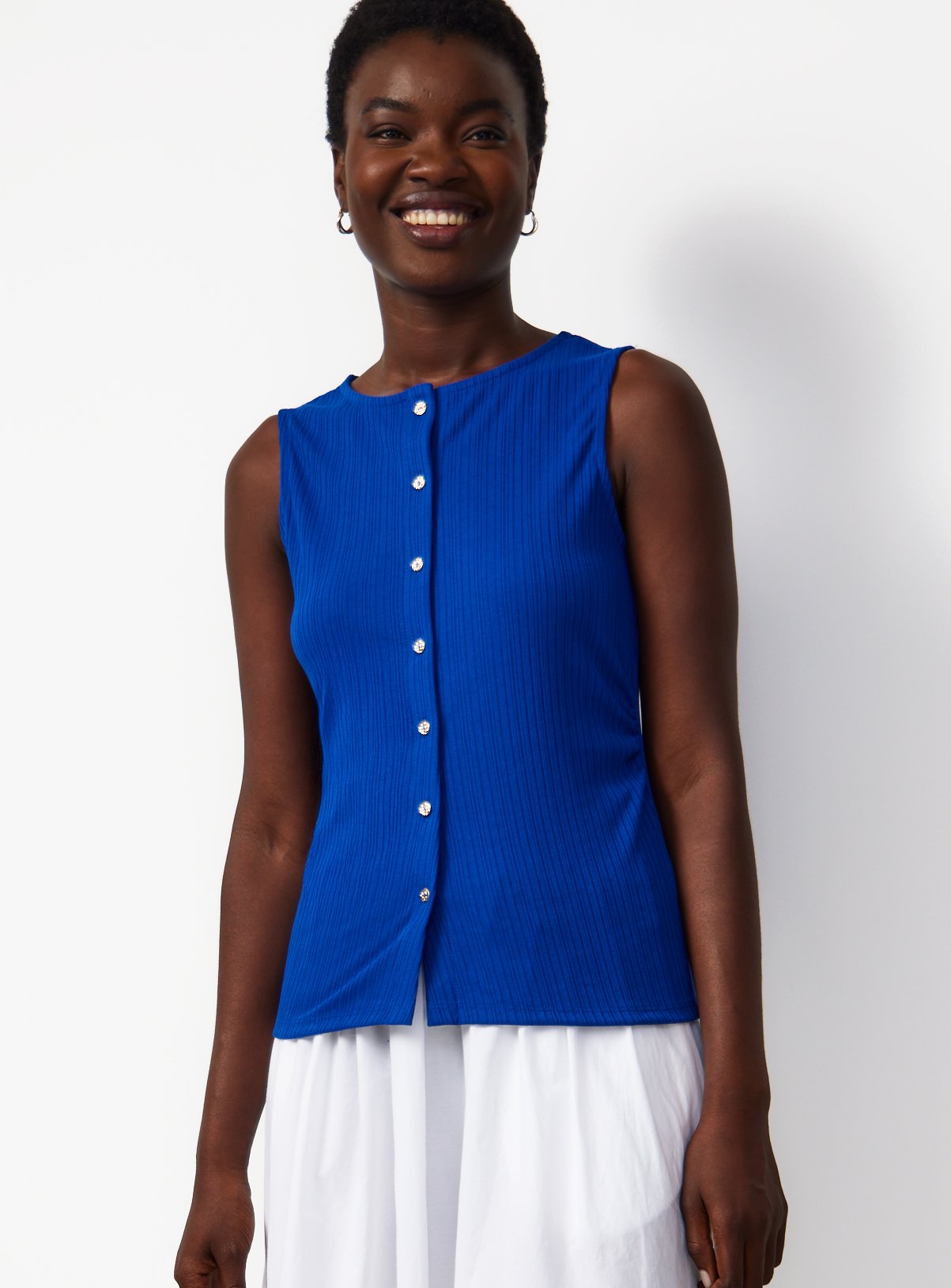 Gold Button Ribbed Vest 