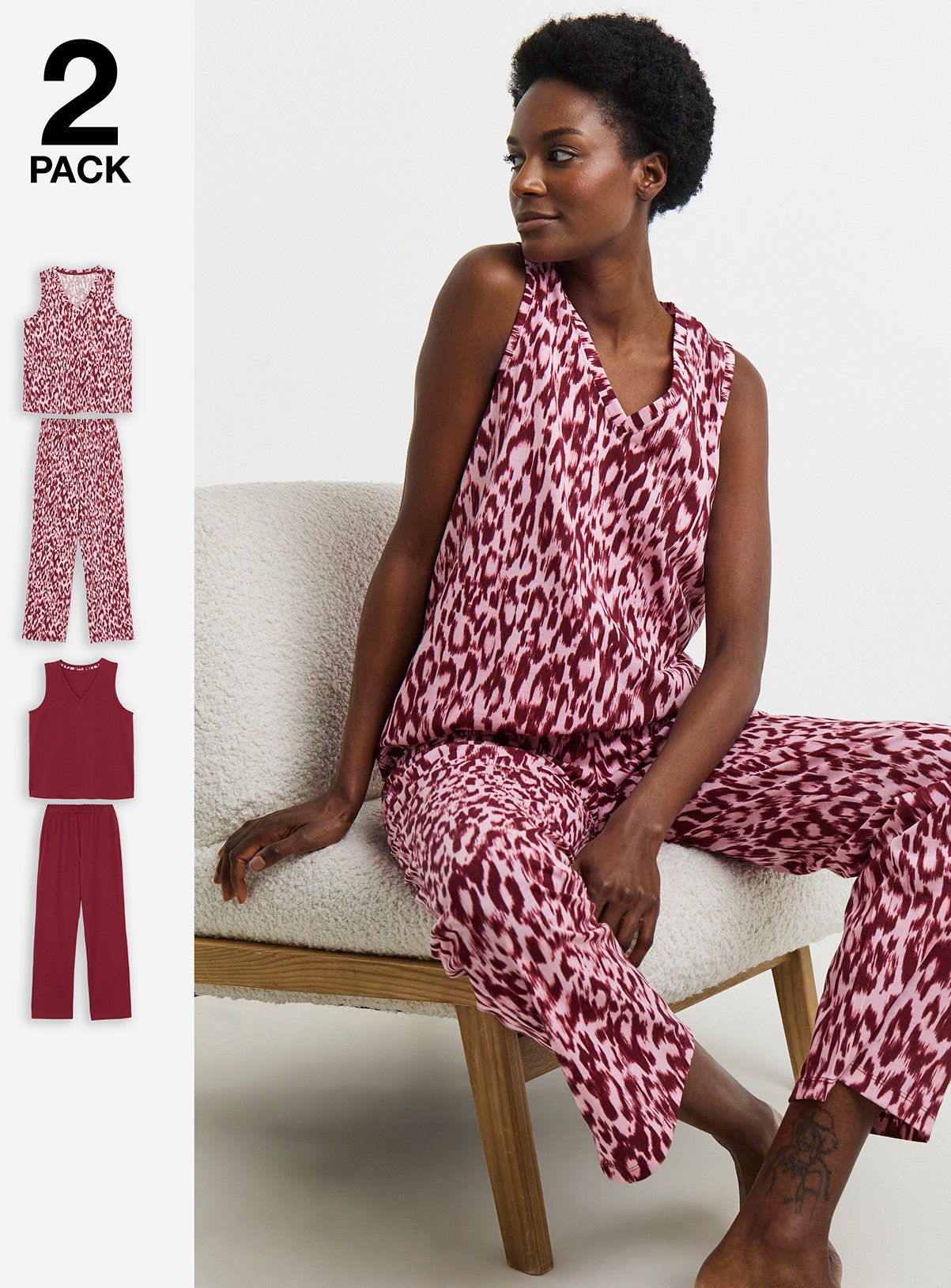 JD WILLIAMS Animal Print Pyjama Set 2 Pack 