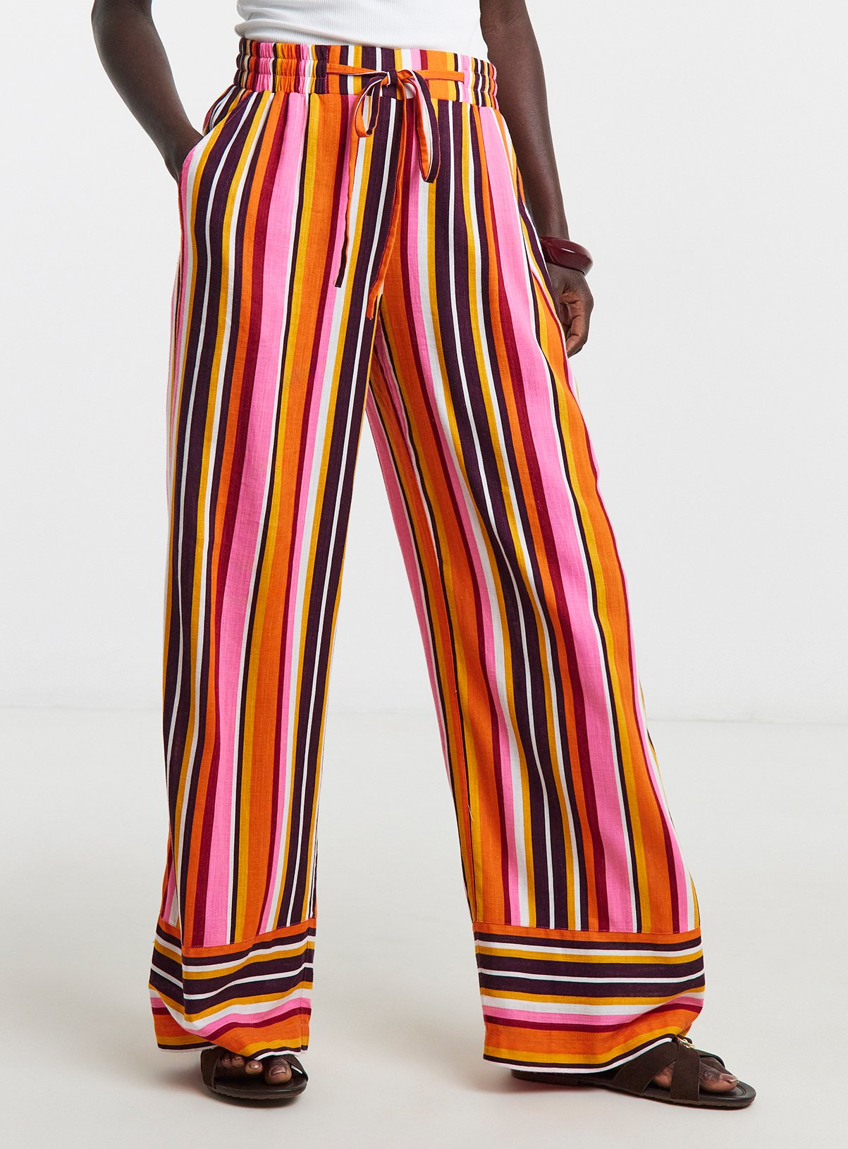 JD WILLIAMS Linen Mix Wide Leg Trousers Stripe 