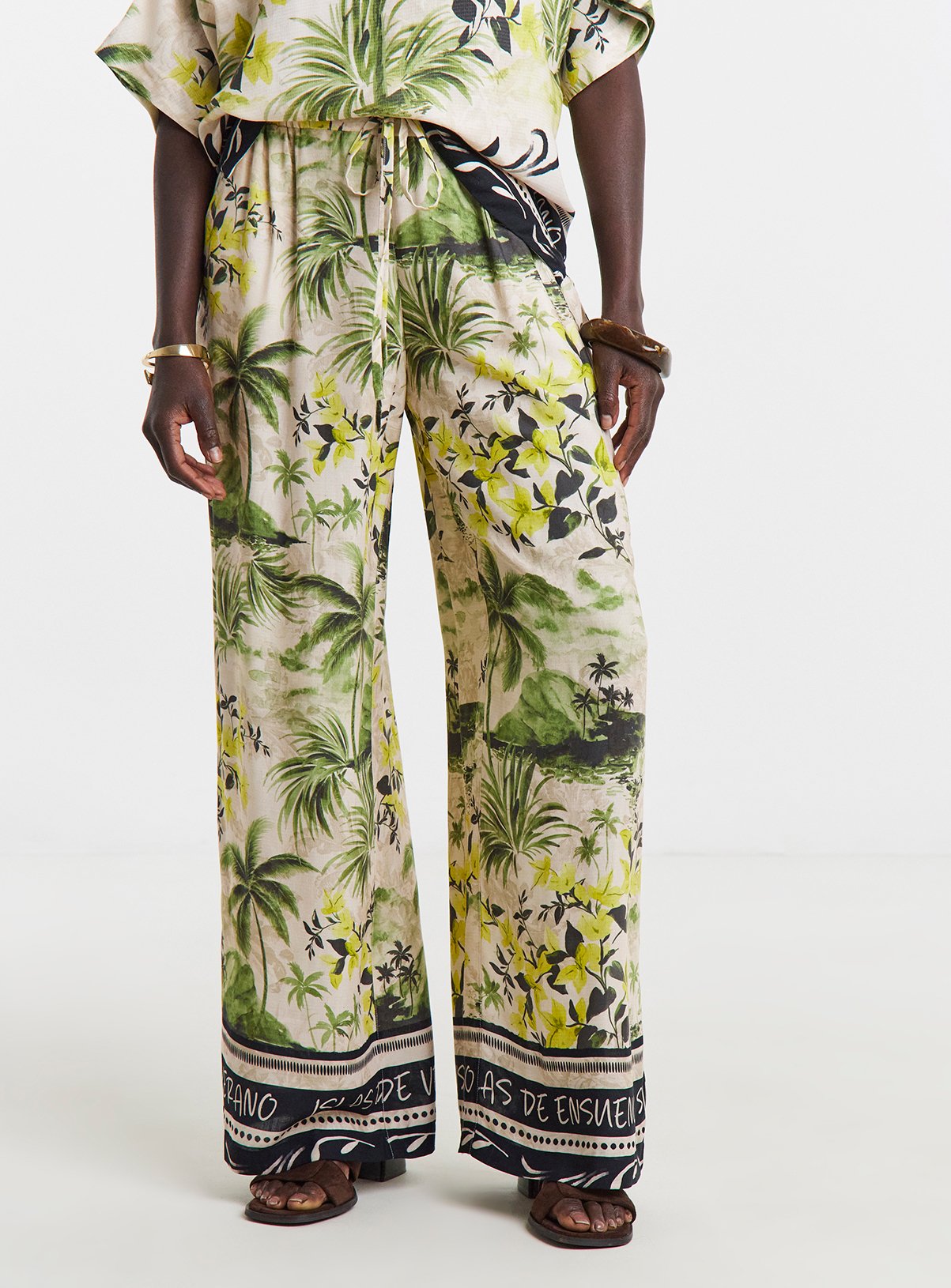 JD WILLIAMS Linen Mix Wide Leg Trousers Botanical 
