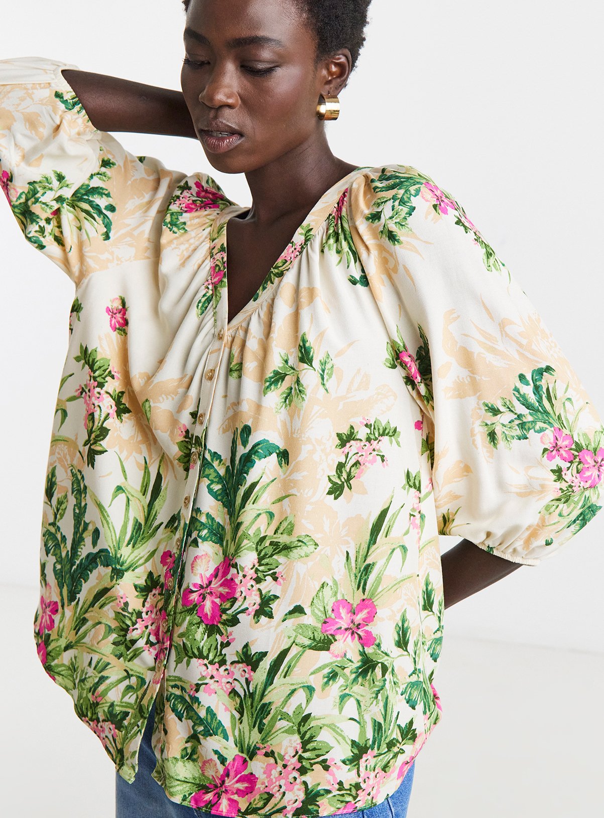 JD WILLIAMS Collarless Button Through Blouse 