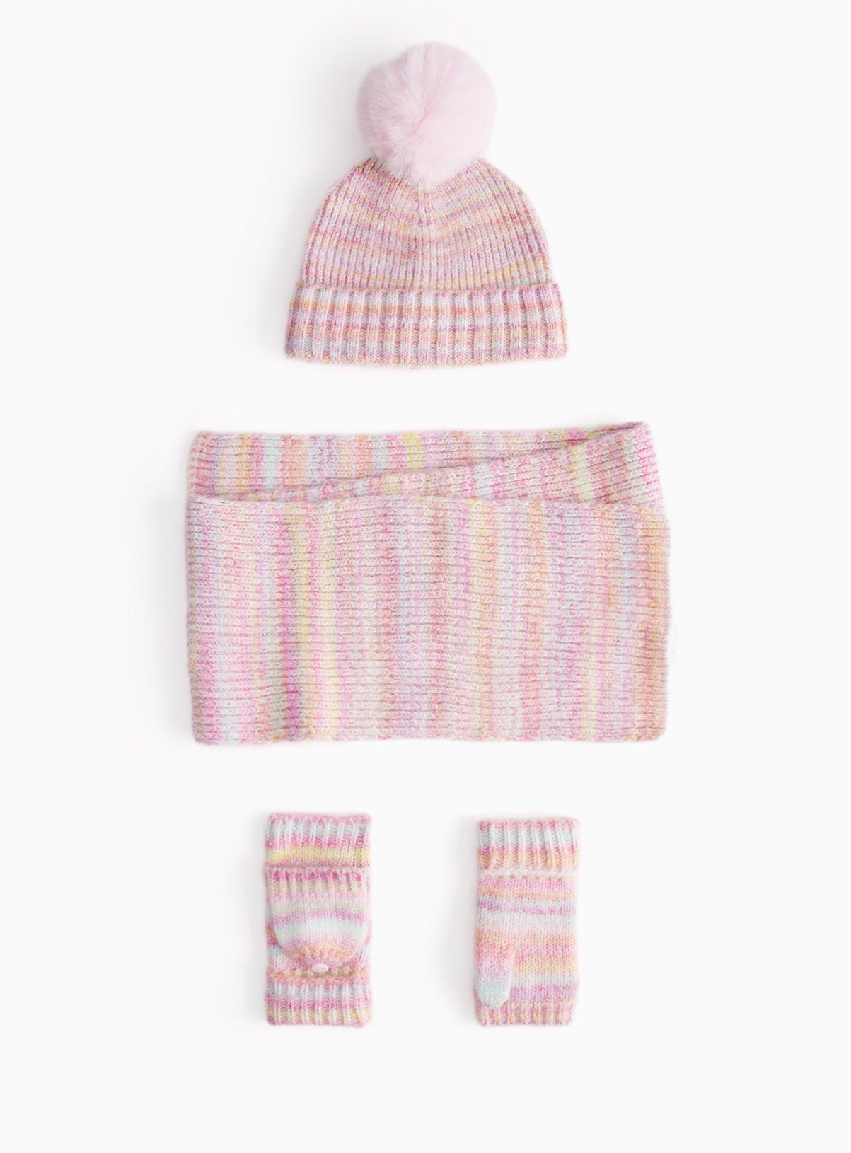 Rainbow Pattern Knitted Mitten Set 