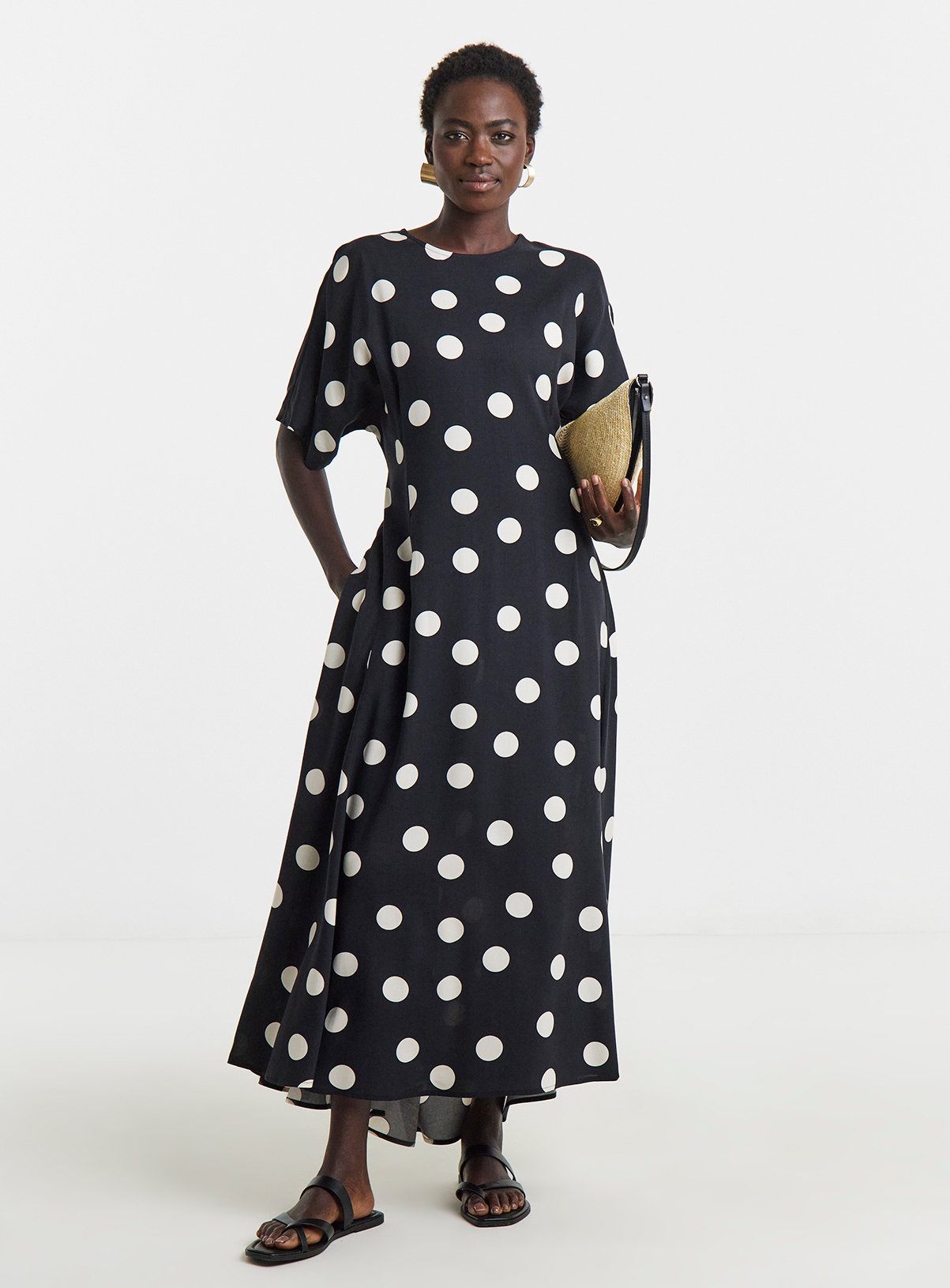 JD WILLIAMS Cinched Waist Care Free Polka Dot Dress