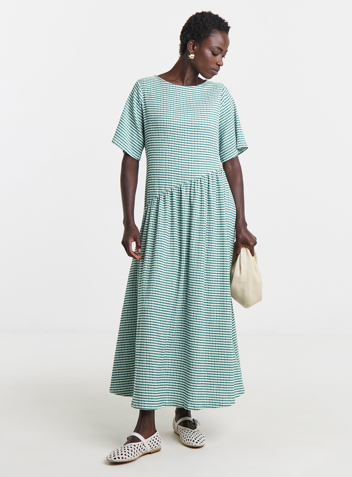 JD WILLIAMS Gingham Asym Drop Waist Maxi Dress 