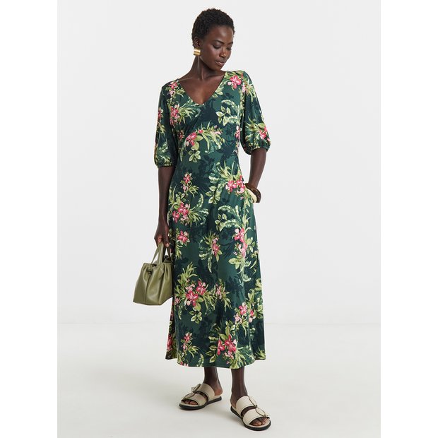 Buy JD WILLIAMS Puff Sleeve Soft Touch Jersey Dress Green 10